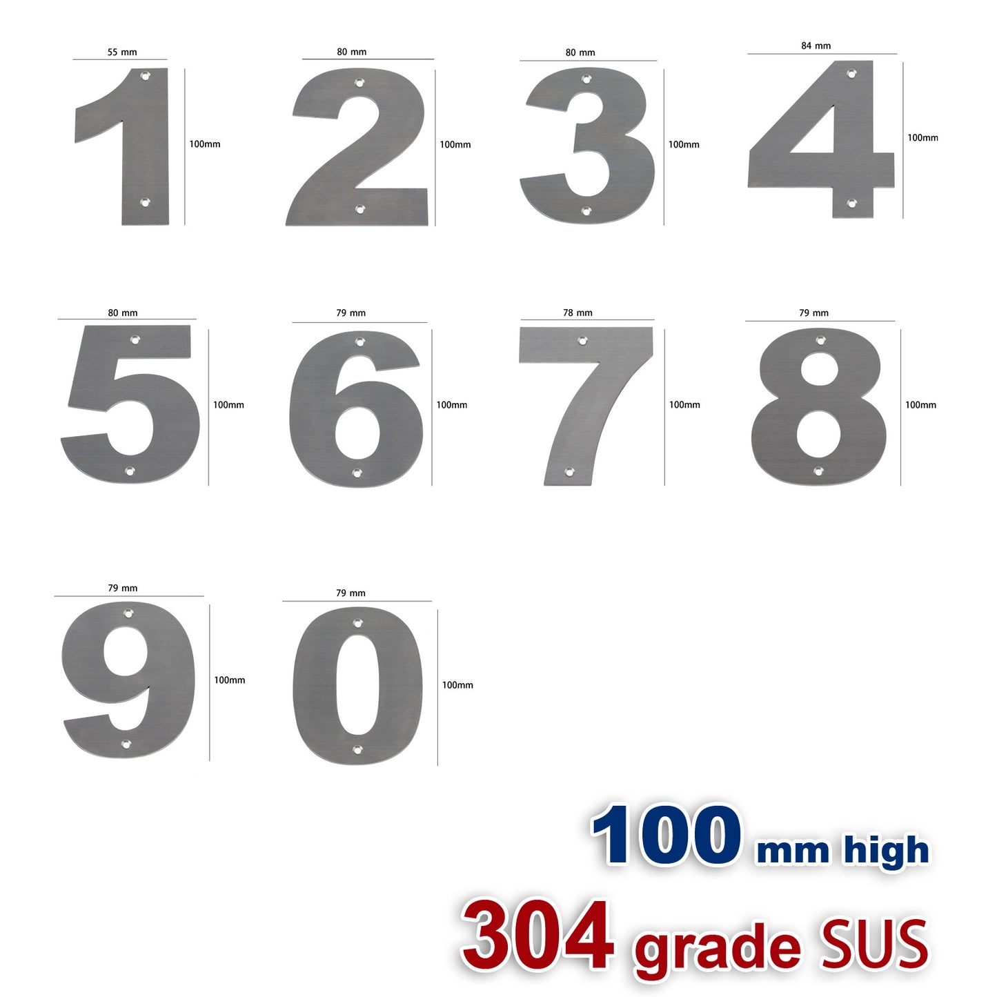 iBase - 100 mm House Number Plate Stainless Steel Flat Sign Mail Letter Numbers Hole 1x - W11320.PT01.jpg