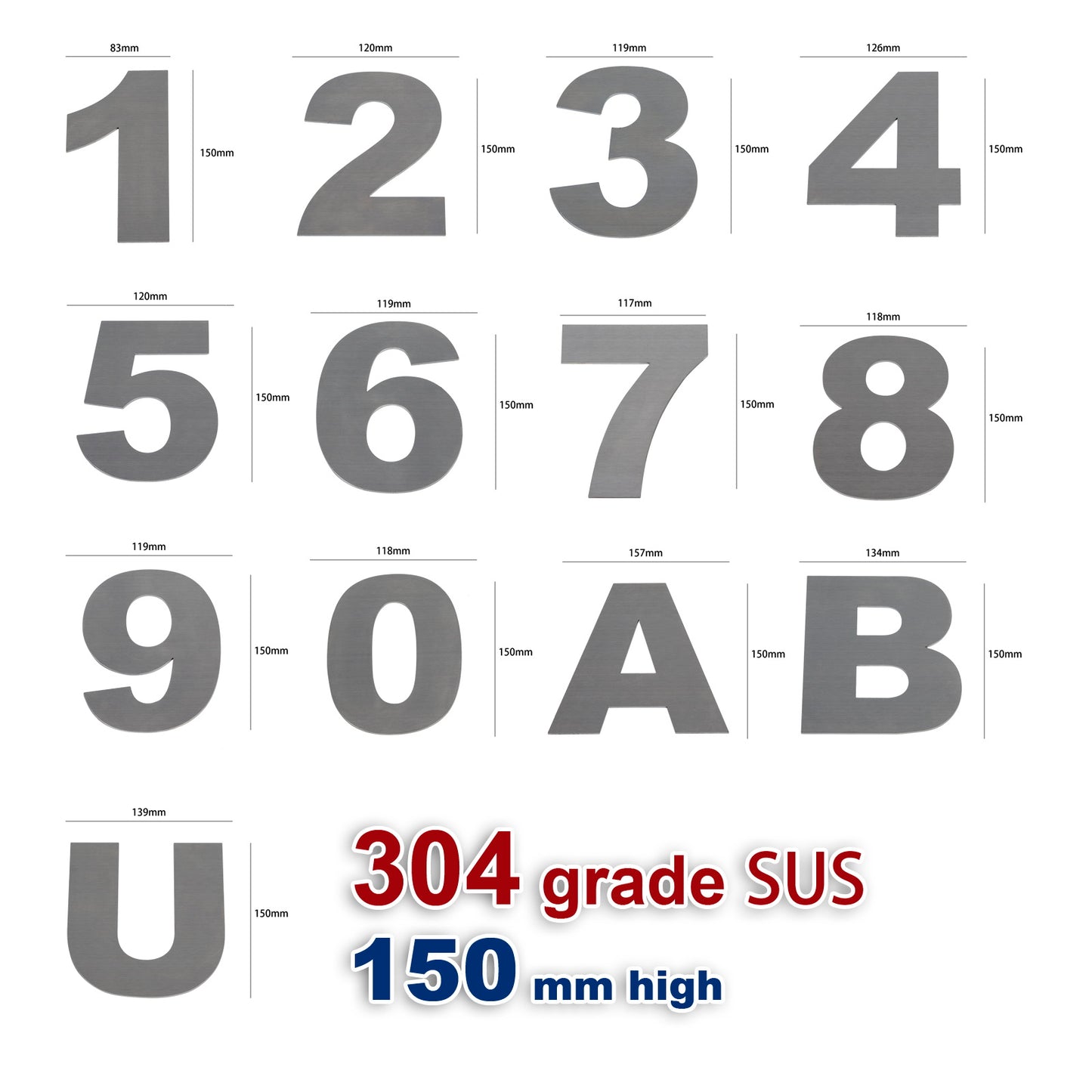 iBase - 150 mm House Number Plate Stainless Steel Flat Sign Mail Letter Box Numbers 2x - W11400.PT01.jpg