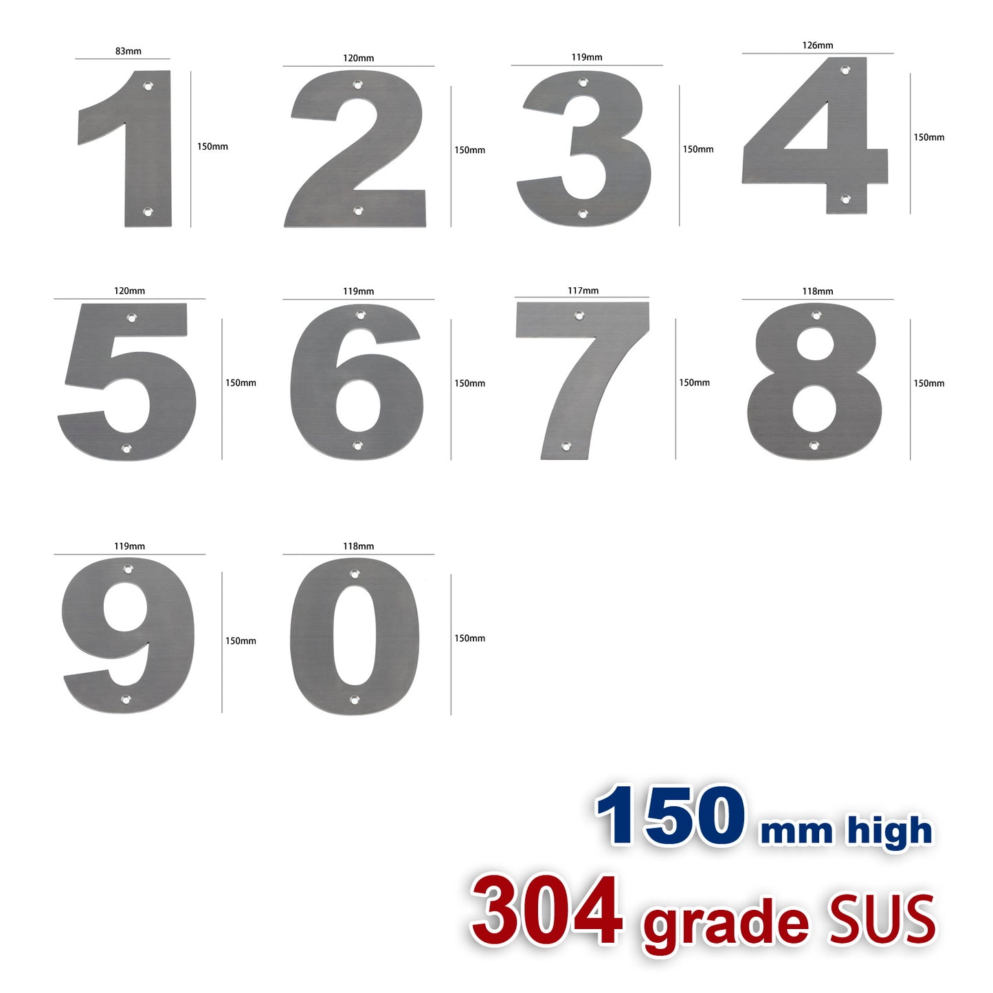iBase - 150 mm House Number Plate Stainless Steel Flat Sign Mail Letter Numbers Hole 3x - W11420.PT01.jpg