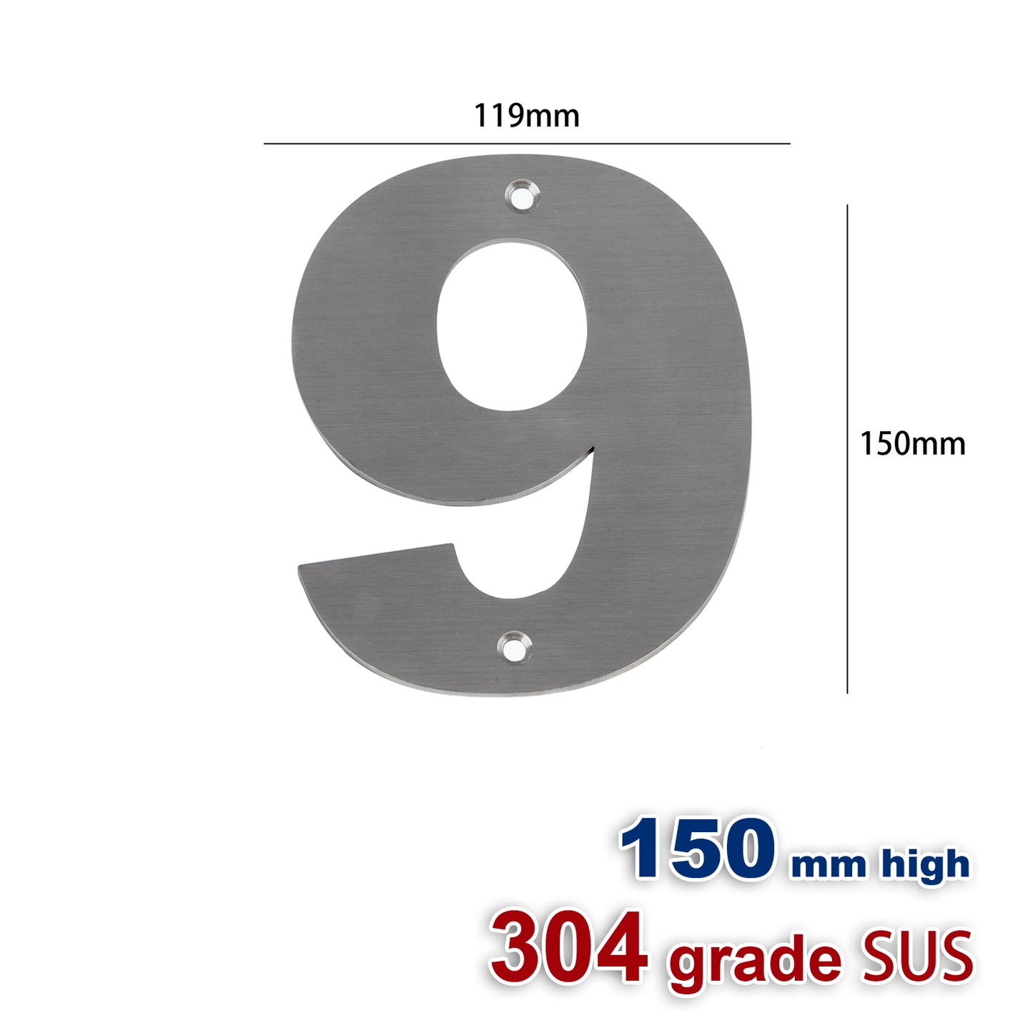 iBase - 150 mm House Number Plate Stainless Steel Flat Sign Mail Letter Numbers Hole Kit - W11429A1.jpg