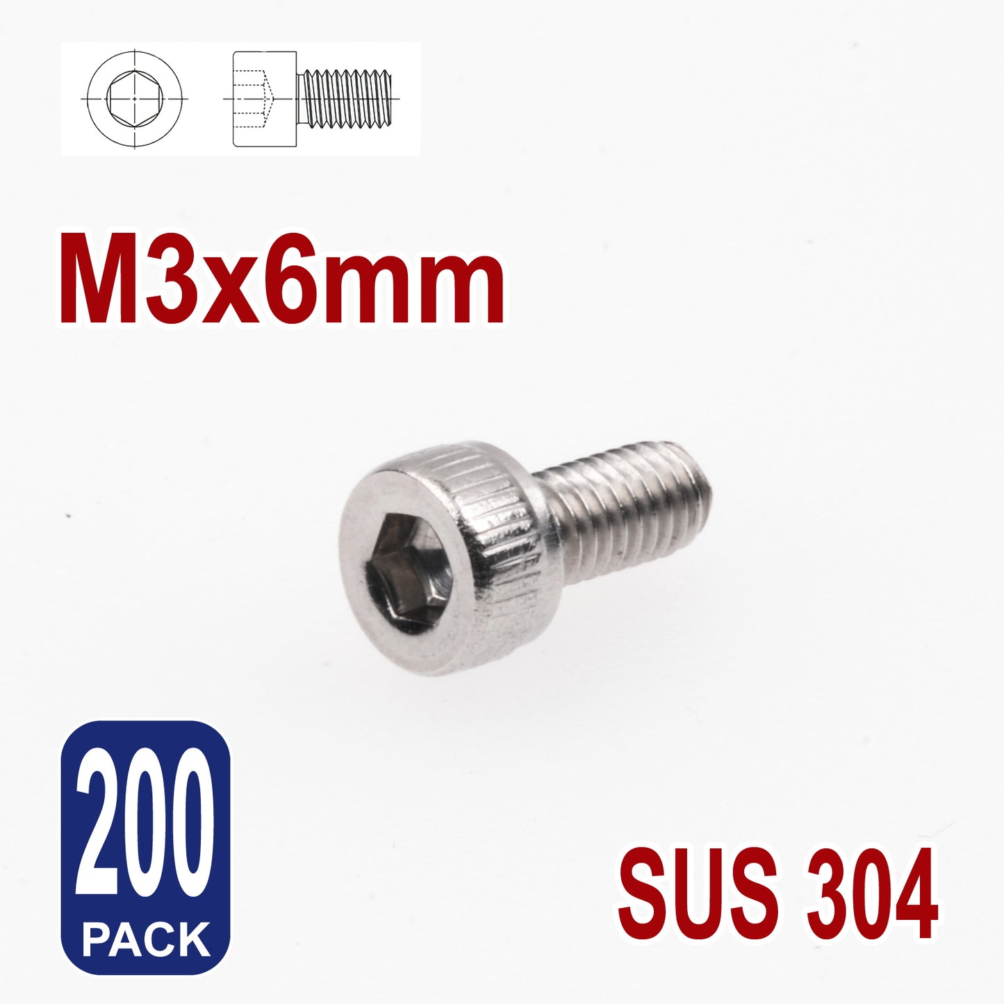 iBase - M3 x 6mm Socket Head Cap Screws Hex Allen Drive Bolts Stainless Steel Skt Kit - W14002B200.jpg
