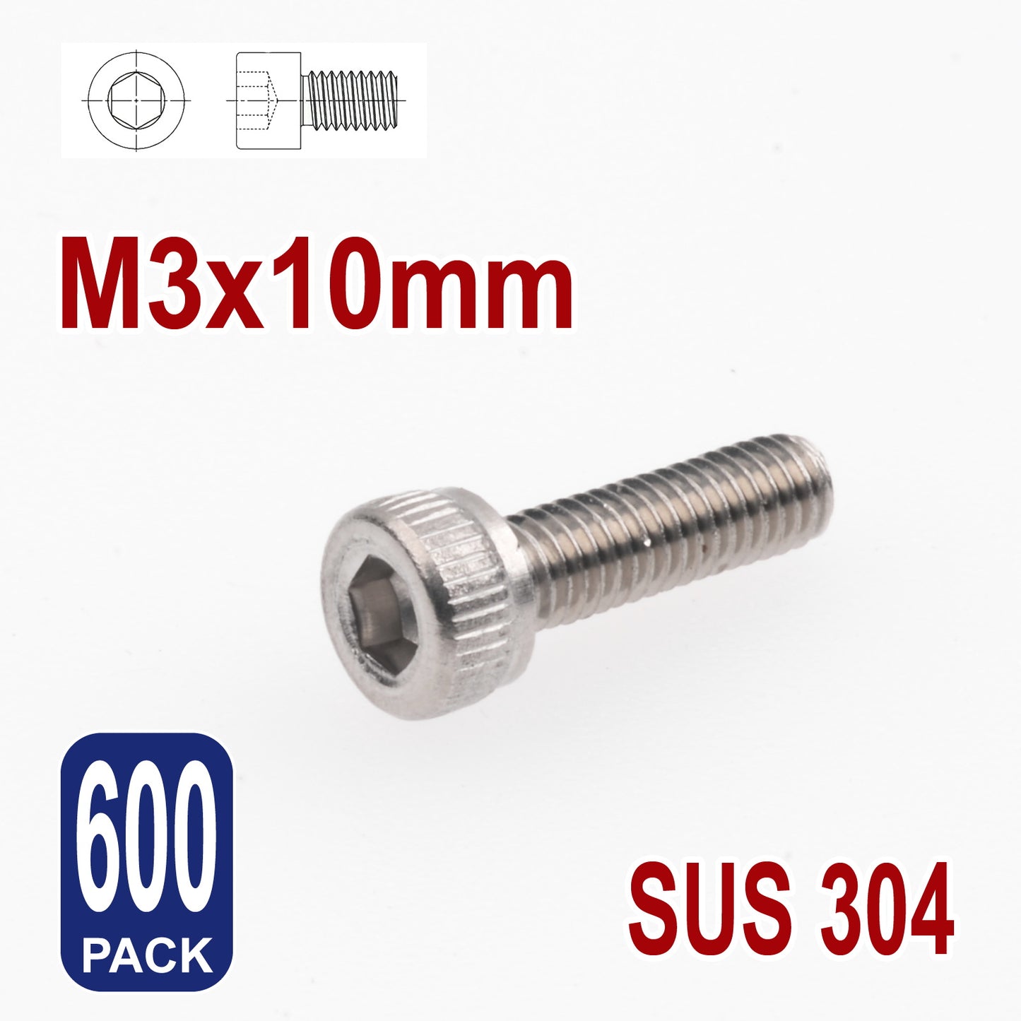 iBase - M3 x 10mm Socket Head Cap Screws Hex Allen Drive Bolts Stainless Steel Skt Kit - W14004B600.jpg