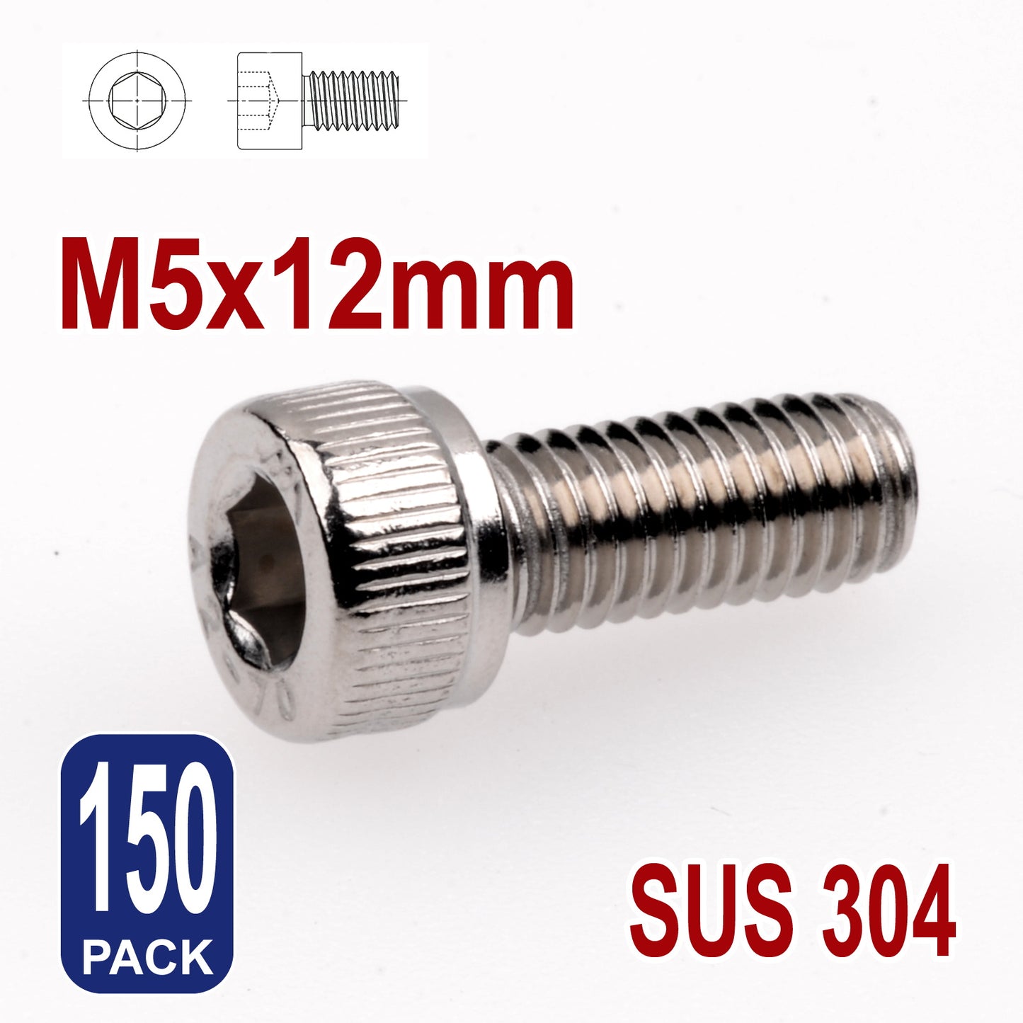 iBase - M5 x 12mm Socket Head Cap Screws Hex Allen Drive Bolts Stainless Steel Skt Kit - W14022B150.jpg