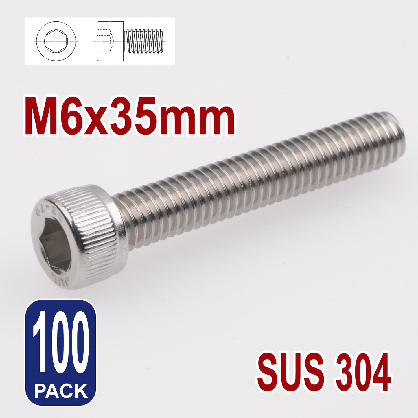 iBase - M6 x 35mm Socket Head Cap Screws Hex Allen Drive Bolts Stainless Steel Skt Kit - W14035B100.jpg