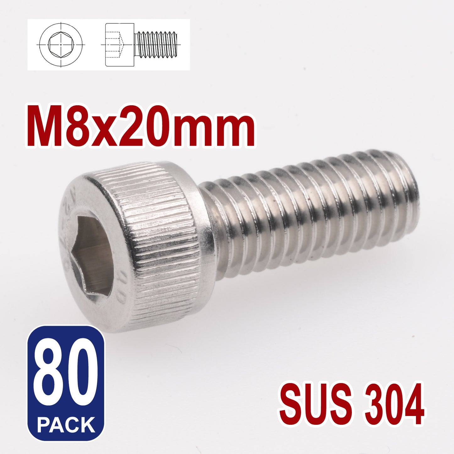 iBase - M8 x 20mm Socket Head Cap Screws Hex Allen Drive Bolts Stainless Steel Skt Kit - W14040B80.jpg