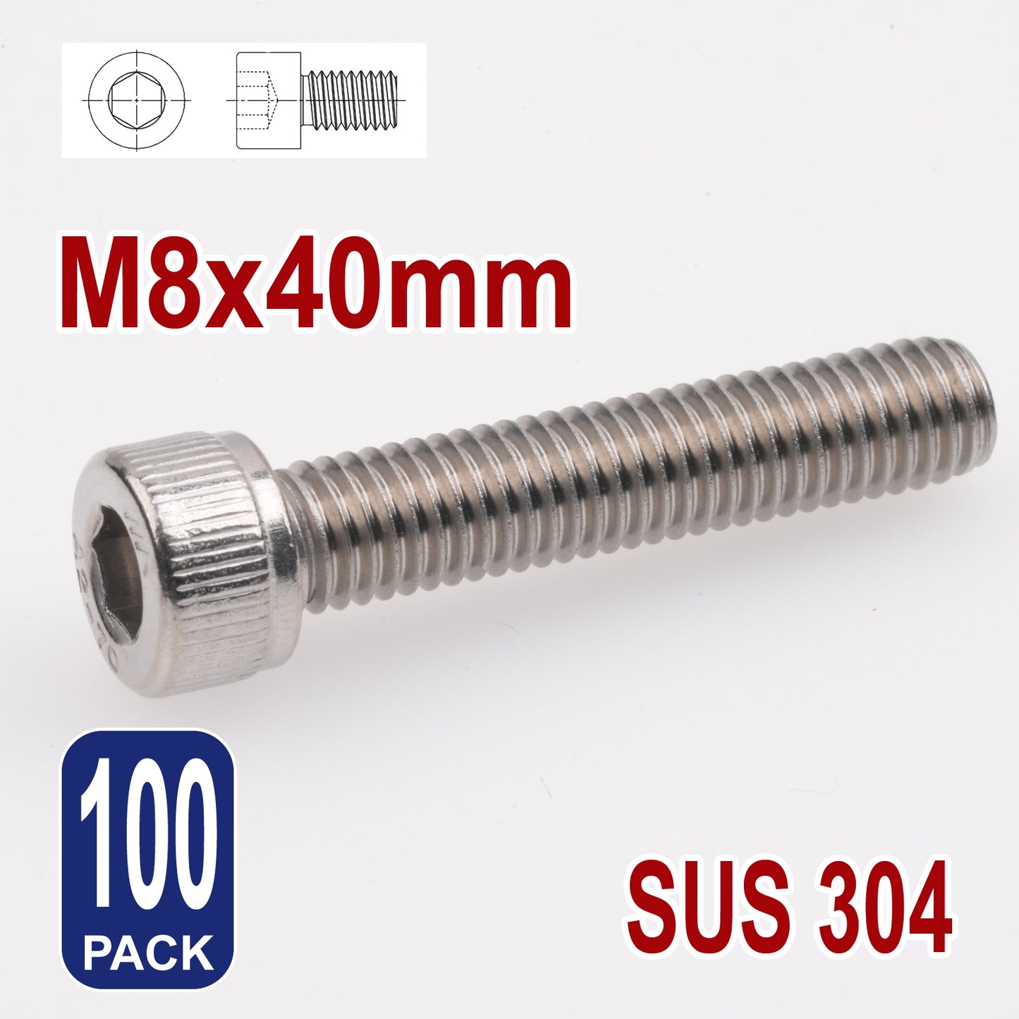 iBase - M8 x 40mm Socket Head Cap Screws Hex Allen Drive Bolts Stainless Steel Skt Kit - W14043B100.jpg