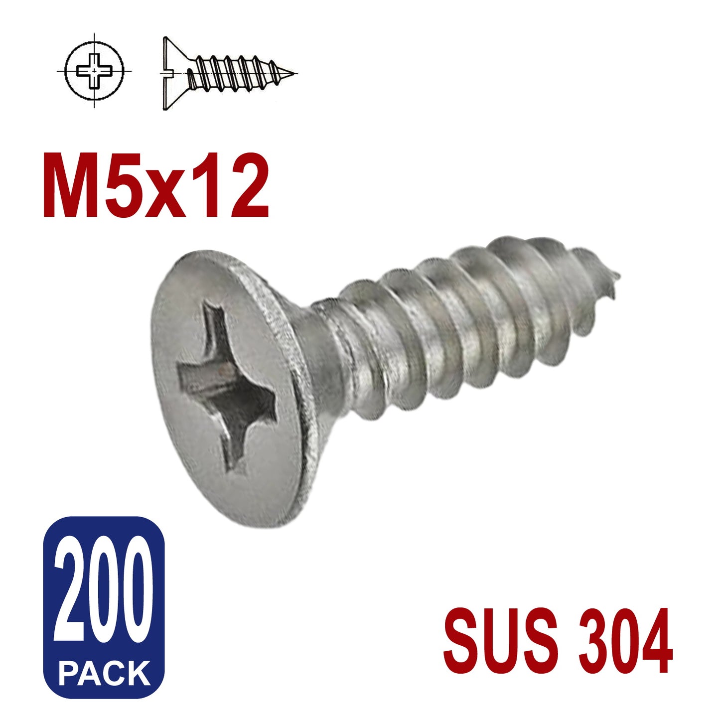 iBase - M5 x 12mm Self Drilling Tapping Screw Countersunk Flat Phillips Stainless Kit - W14044B200.jpg