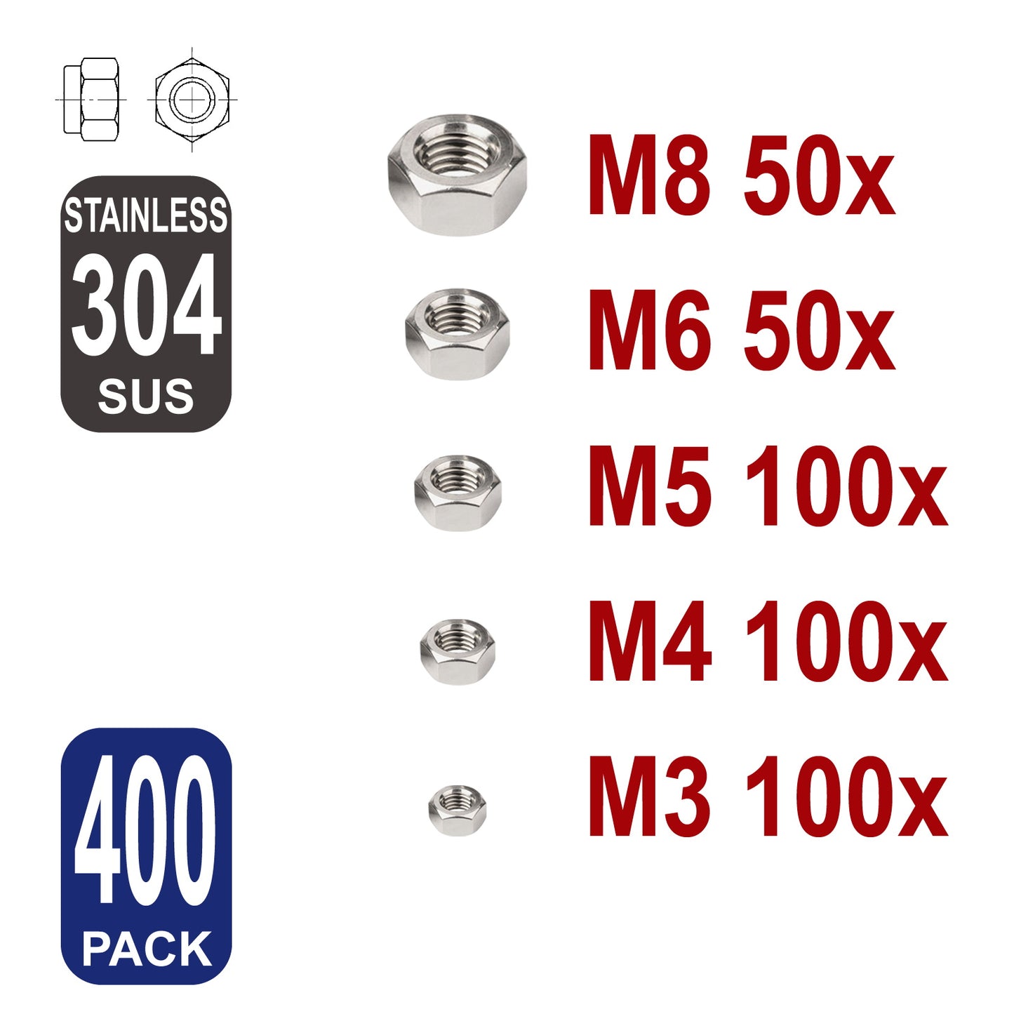 iBase - M3 - M8 Hex Nut Hexagon Stainless Steel 304 Nuts Fasteners Bolts Assortment 400x - W14079VP02.jpg
