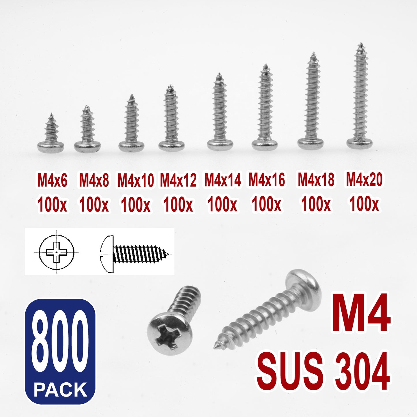 iBase - M4 Self Drilling Screw Tapping Bolt Pan Head Stainless Steel Phillips Cross Kit - W14083M4.jpg