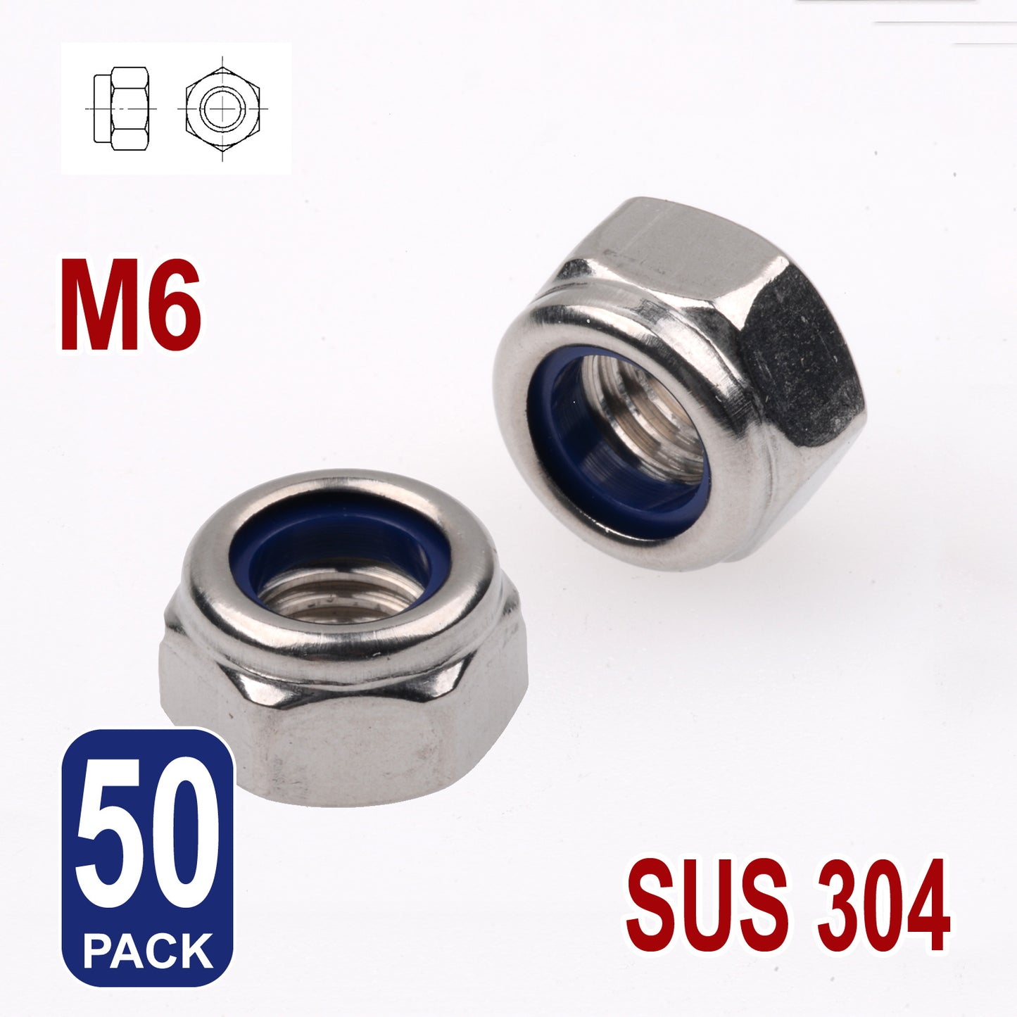 iBase - M6 Nyloc Nylon Insert Nuts Nylock Stainless Nutsert Self-Locking Hex Bolt Kit - W14173B50.jpg