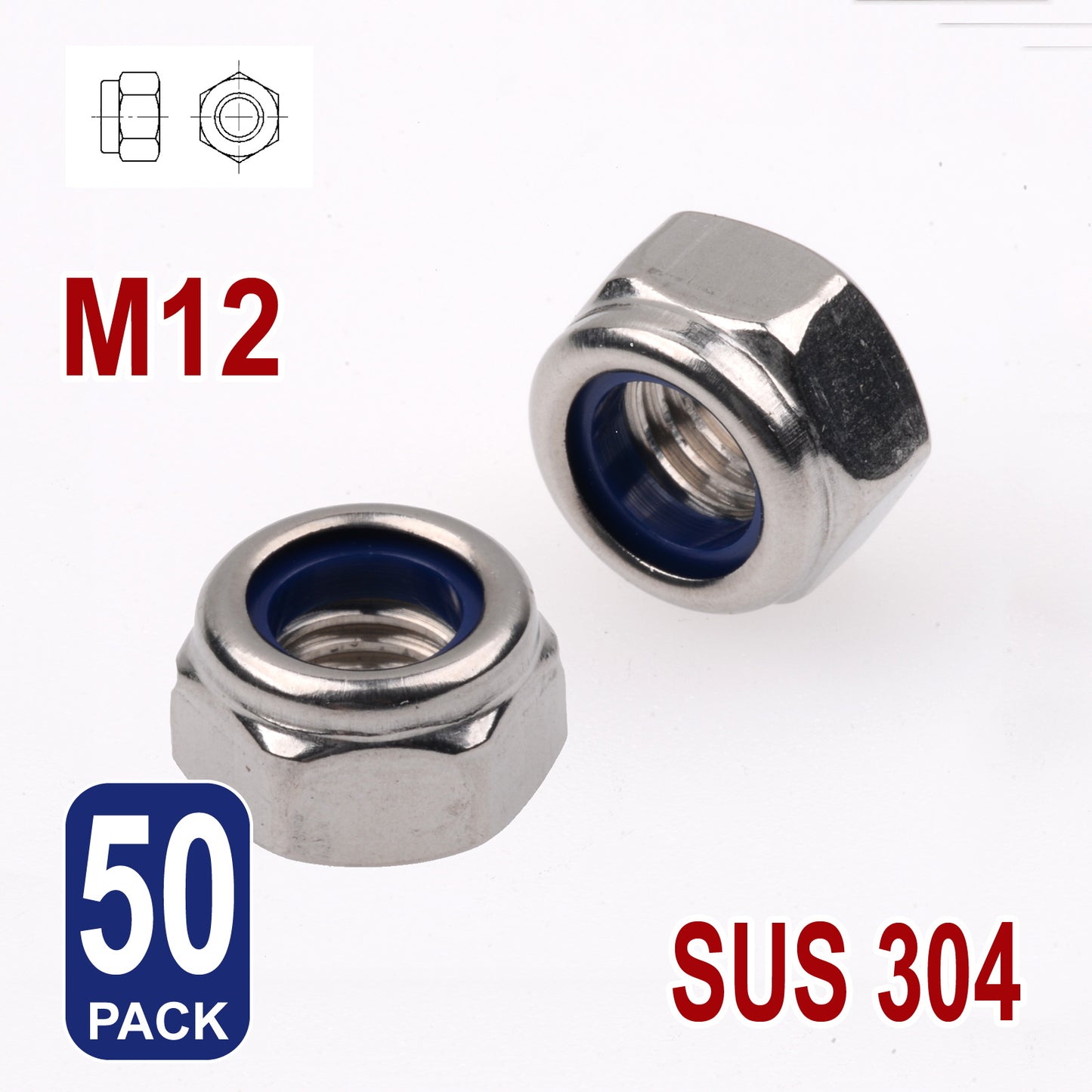 iBase - M12 Nyloc Nylon Insert Nuts Nylock Stainless Nutsert Self-Locking Hex Bolt Kit - W14176B50.jpg