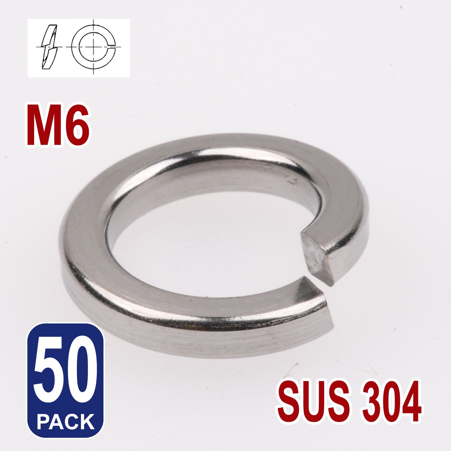 iBase - M6 Spring Split Washers Lock Washer Stainless Steel 304 Metric Round Rings Kit - W14188B50.jpg