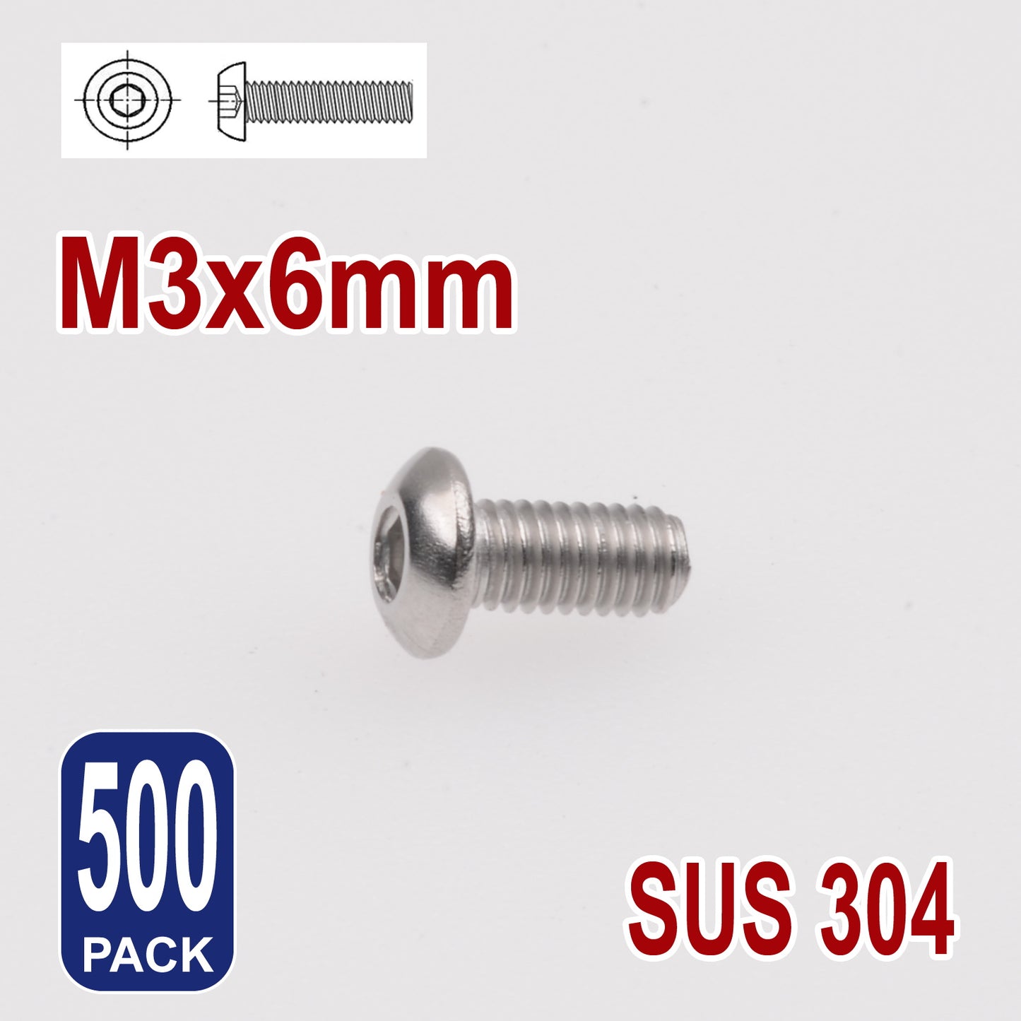 iBase - M3 x 6mm Hex Button Head Socket Cap Bolt Screws Allen Stainless Steel 3 mm Kit - W14300B500.jpg