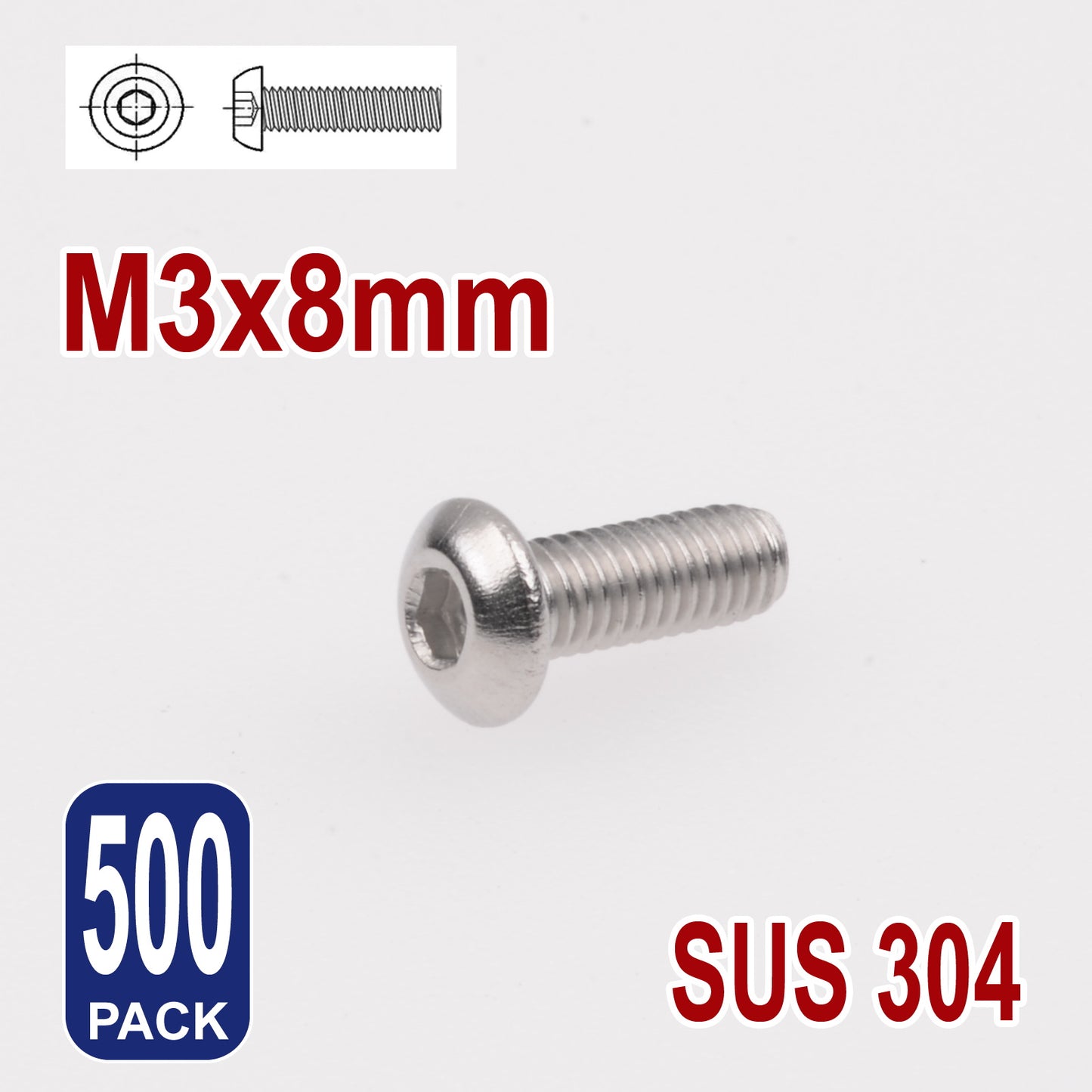 iBase - M3 x 8mm Hex Button Head Socket Cap Bolt Screws Allen Stainless Steel 3 mm Kit - W14301B500.jpg