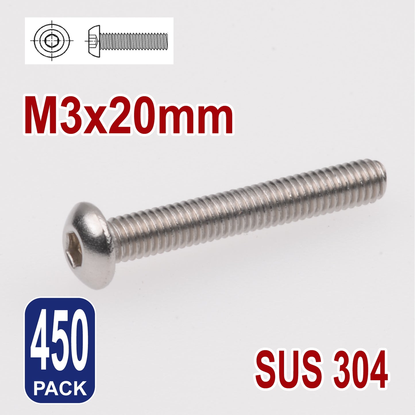 iBase - M3 x 20mm Hex Button Head Socket Cap Bolt Screws Allen Stainless Steel 3 mm Kit - W14302B450.jpg