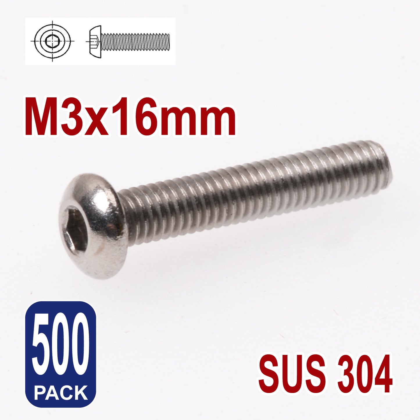 iBase - M3 x 16mm Hex Button Head Socket Cap Bolt Screws Allen Stainless Steel 3 mm Kit - W14303B500.jpg