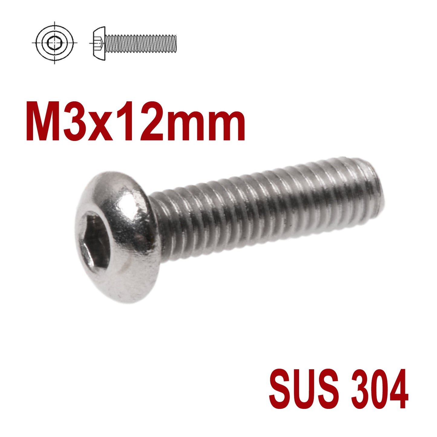 iBase - M3 x 12mm Hex Button Head Socket Cap Bolt Screws Allen Stainless Steel 3 mm Kit - W14305VAR.jpg