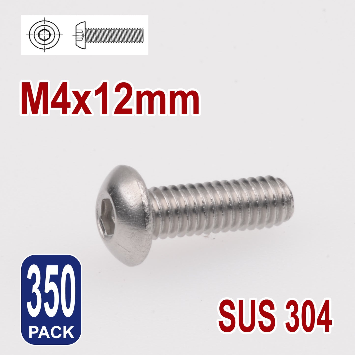 iBase - M4 x 12mm Hex Button Head Socket Cap Bolt Screws Allen Stainless Steel 4 mm Kit - W14311B350.jpg