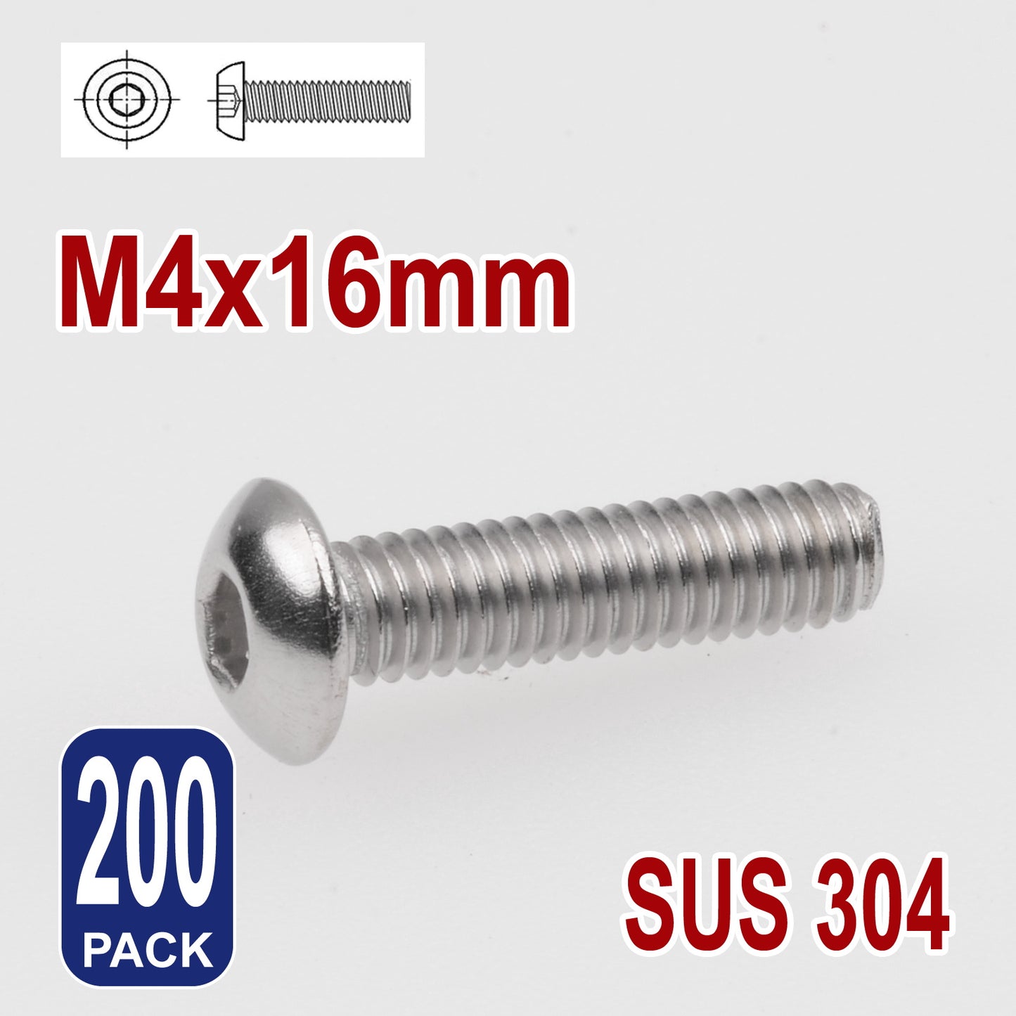 iBase - M4 x 16mm Hex Button Head Socket Cap Bolt Screws Allen Stainless Steel 4 mm Kit - W14312B200.jpg