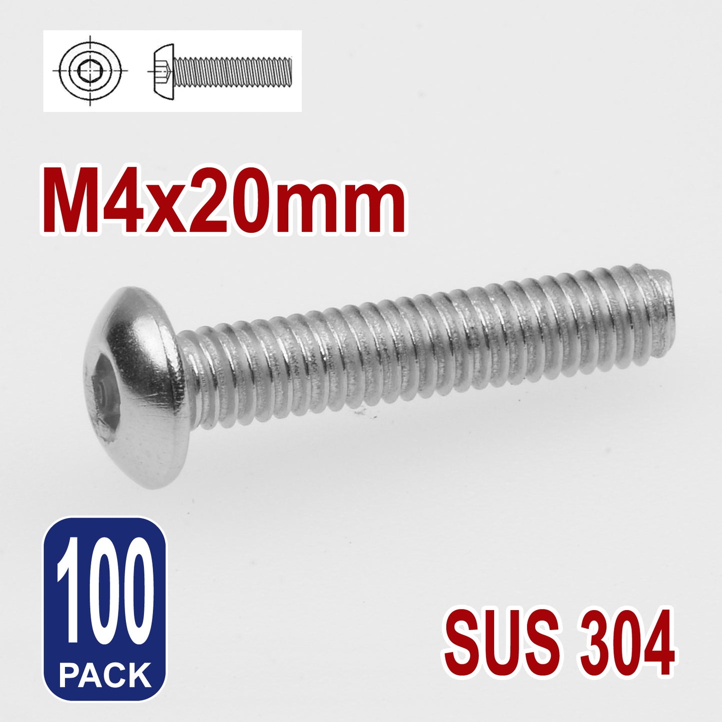iBase - M4 x 20mm Hex Button Head Socket Cap Bolt Screws Allen Stainless Steel 4 mm Kit - W14313B100.jpg