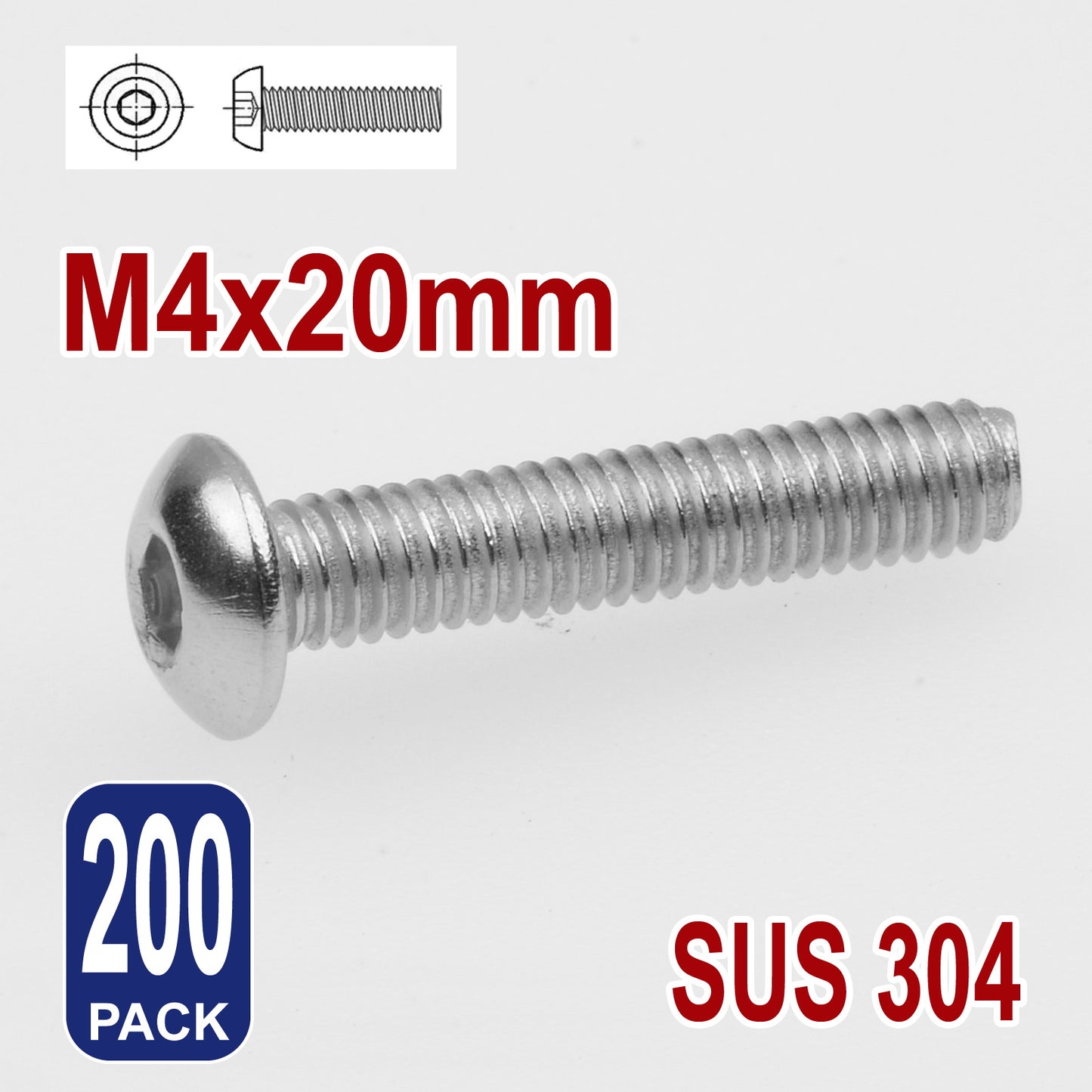 iBase - M4 x 20mm Hex Button Head Socket Cap Bolt Screws Allen Stainless Steel 4 mm Kit - W14313B200.jpg