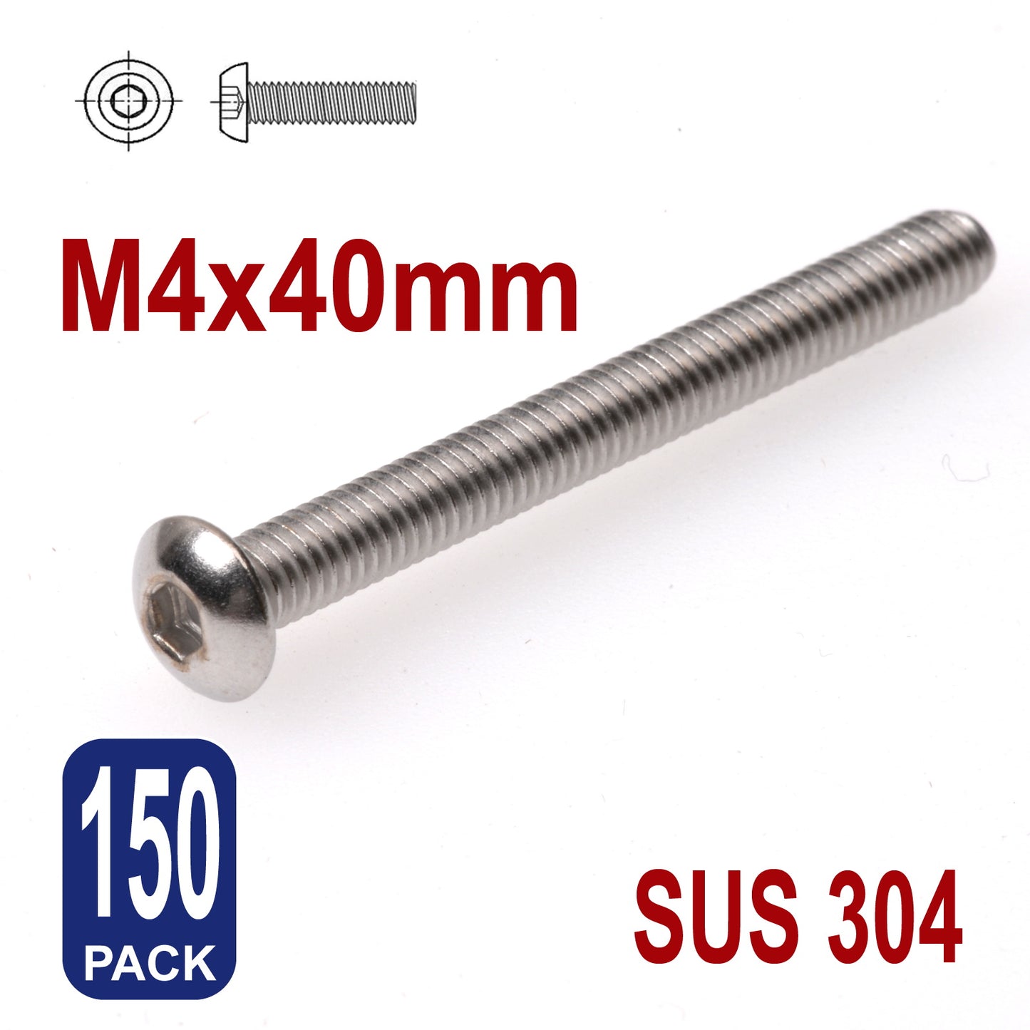iBase - M4 x 40mm Hex Button Head Socket Cap Bolt Screws Allen Stainless Steel 4 mm Kit - W14314B150.jpg