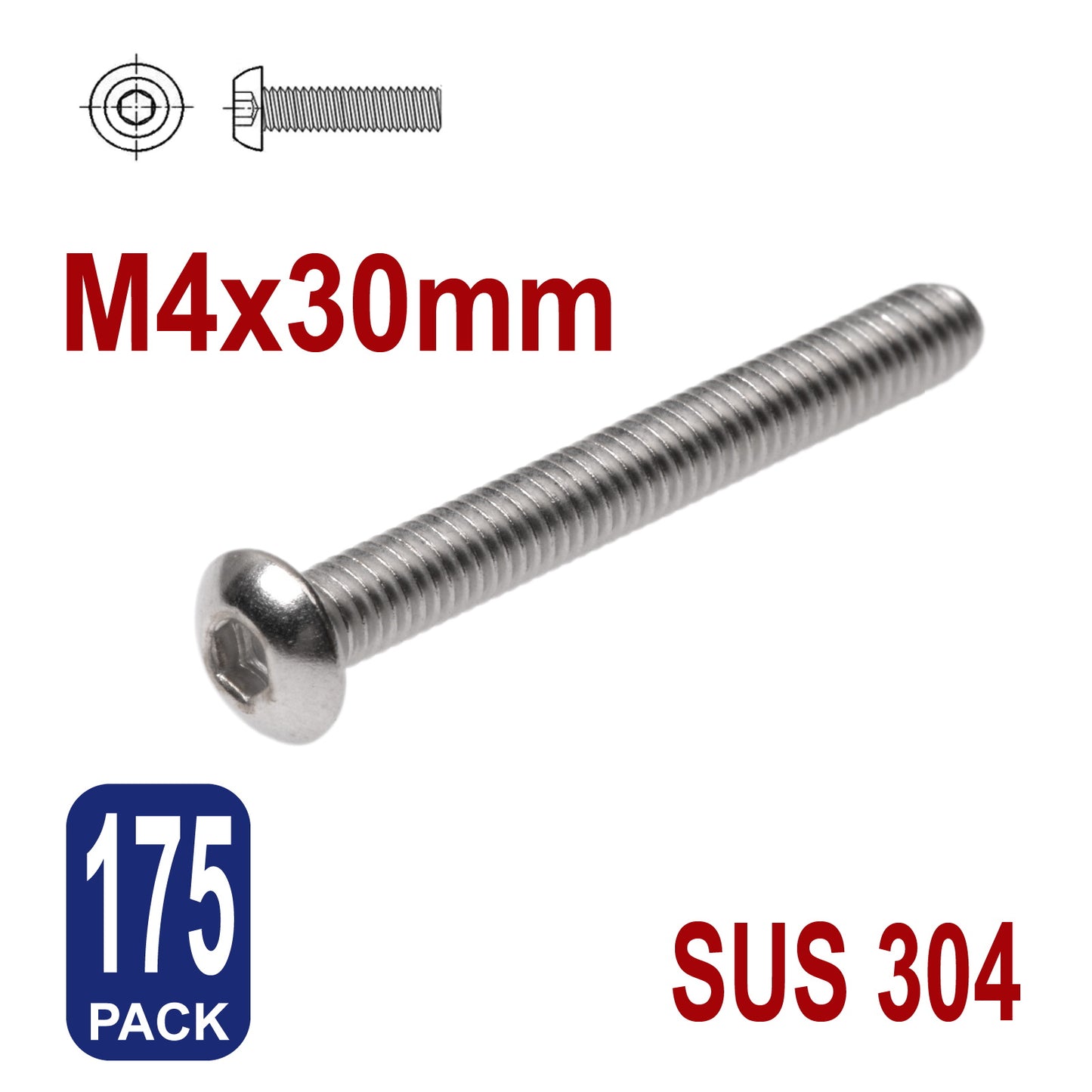 iBase - M4 x 30mm Hex Button Head Socket Cap Bolt Screws Allen Stainless Steel 4 mm Kit - W14315B175.jpg