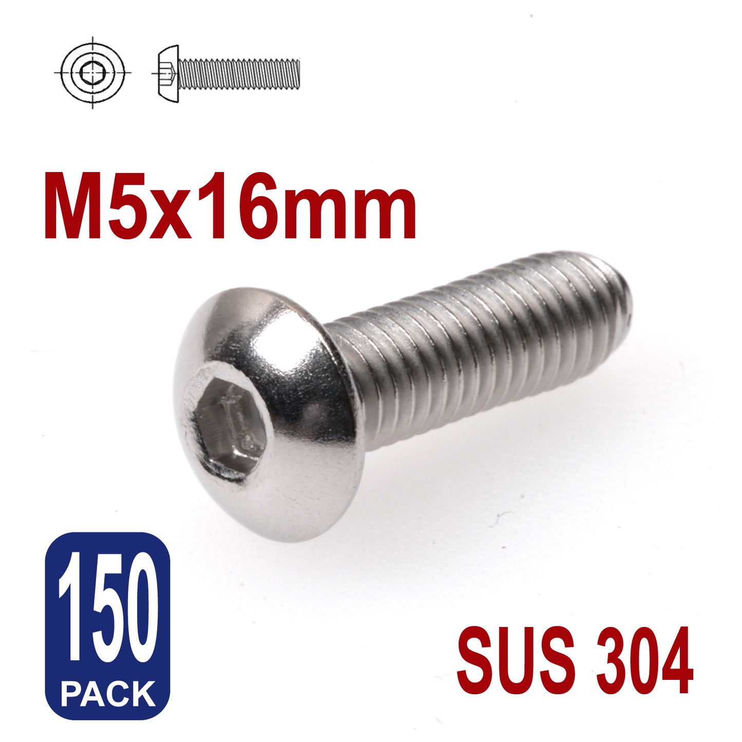 iBase - M5 x 16mm Hex Button Head Socket Cap Bolt Screws Allen Stainless Steel 5 mm Kit - W14322B150.jpg