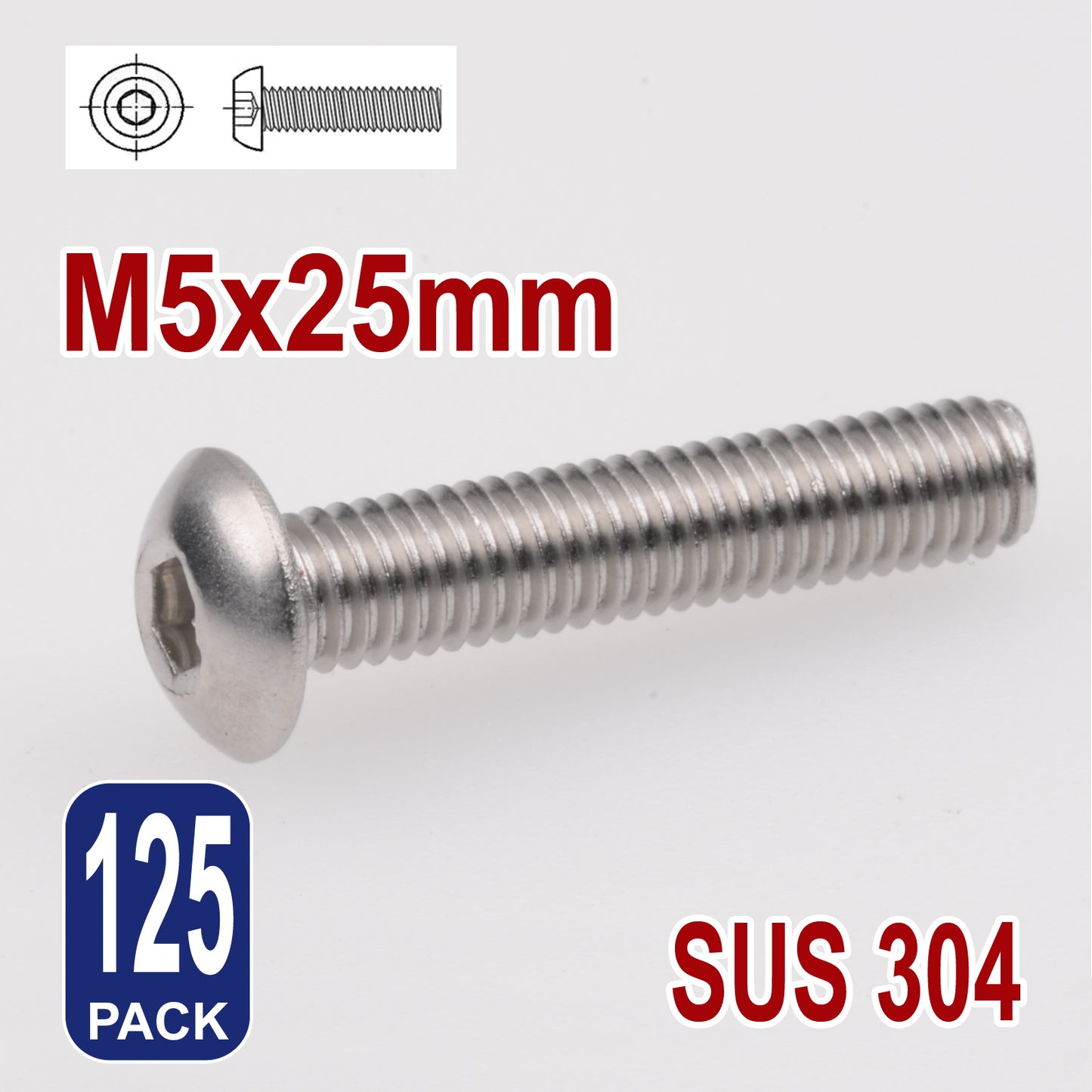 iBase - M5 x 25mm Hex Button Head Socket Cap Bolt Screws Allen Stainless Steel 5 mm Kit - W14323B125.jpg