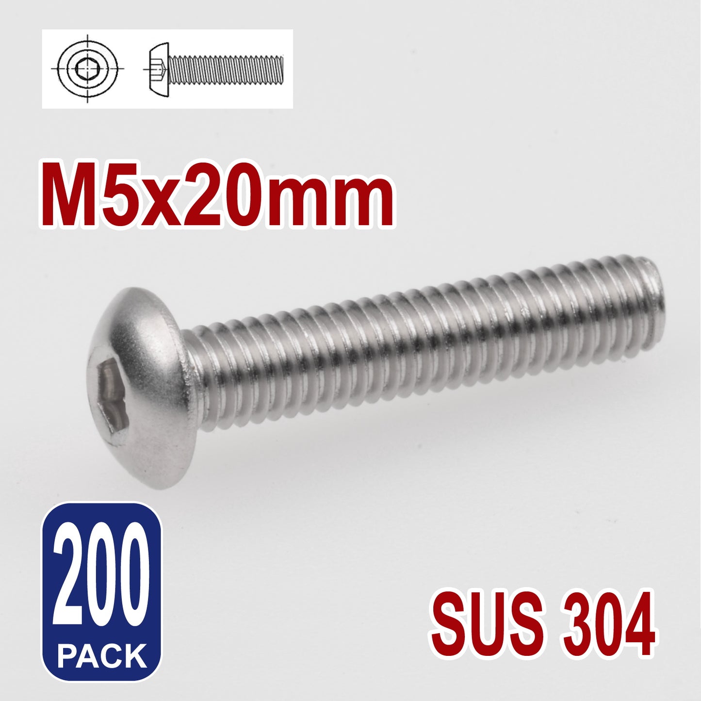 iBase - M5 x 20mm Hex Button Head Socket Cap Bolt Screws Allen Stainless Steel 5 mm Kit - W14324B200.jpg
