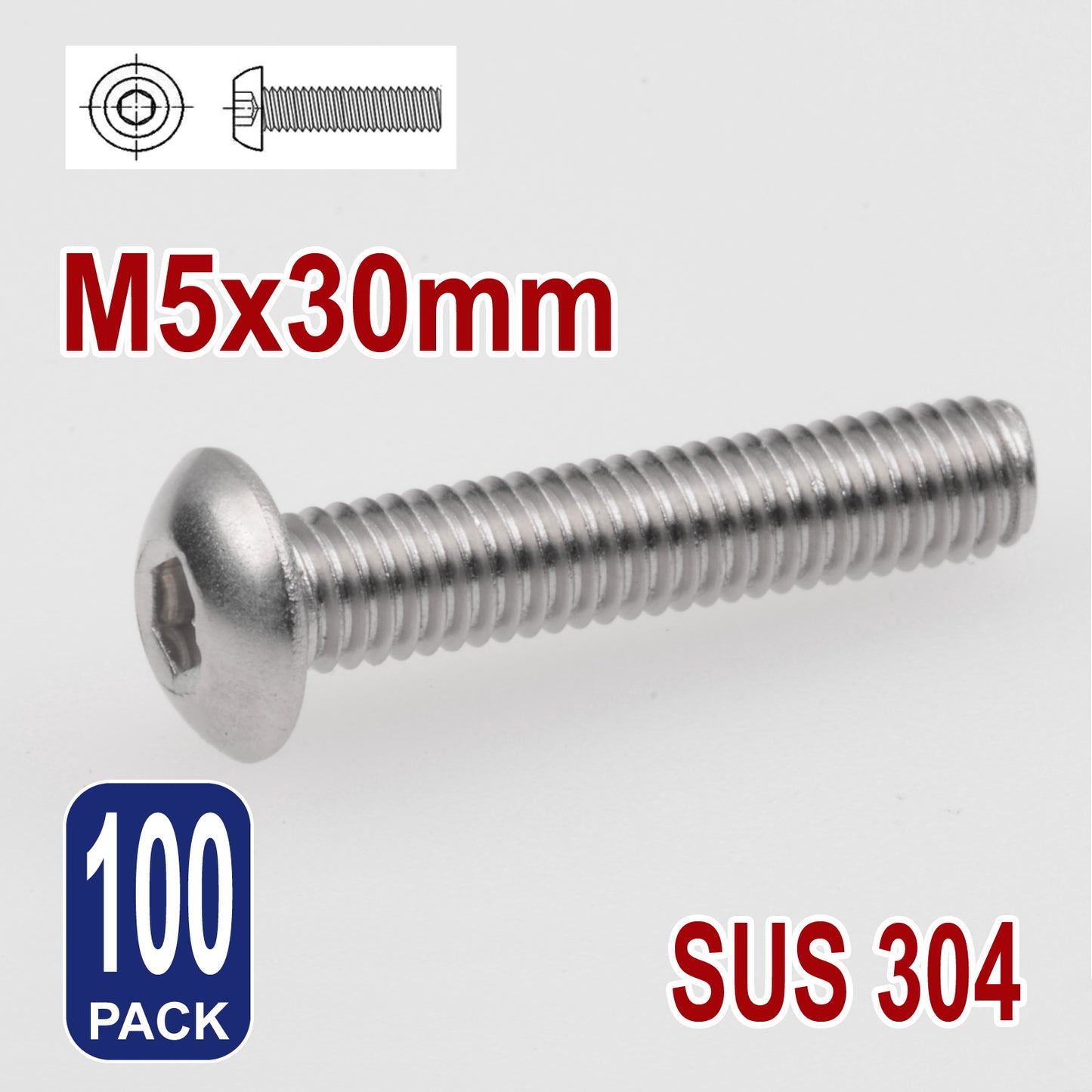 iBase - M5 x 30mm Hex Button Head Socket Cap Bolt Screws Allen Stainless Steel 5 mm Kit - W14325B100.jpg