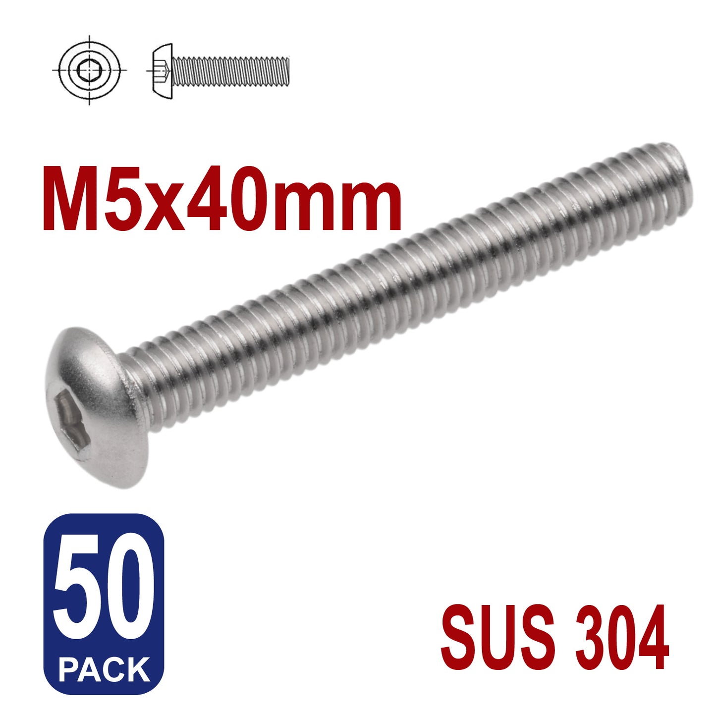 iBase - M5 x 40mm Hex Button Head Socket Cap Bolt Screws Allen Stainless Steel 5 mm Kit - W14326B50.jpg