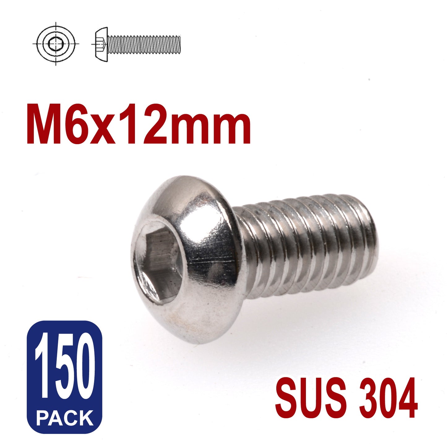 iBase - M6 x 12mm Hex Button Head Socket Cap Bolt Screws Allen Stainless Steel 6 mm Kit - W14330B150.jpg