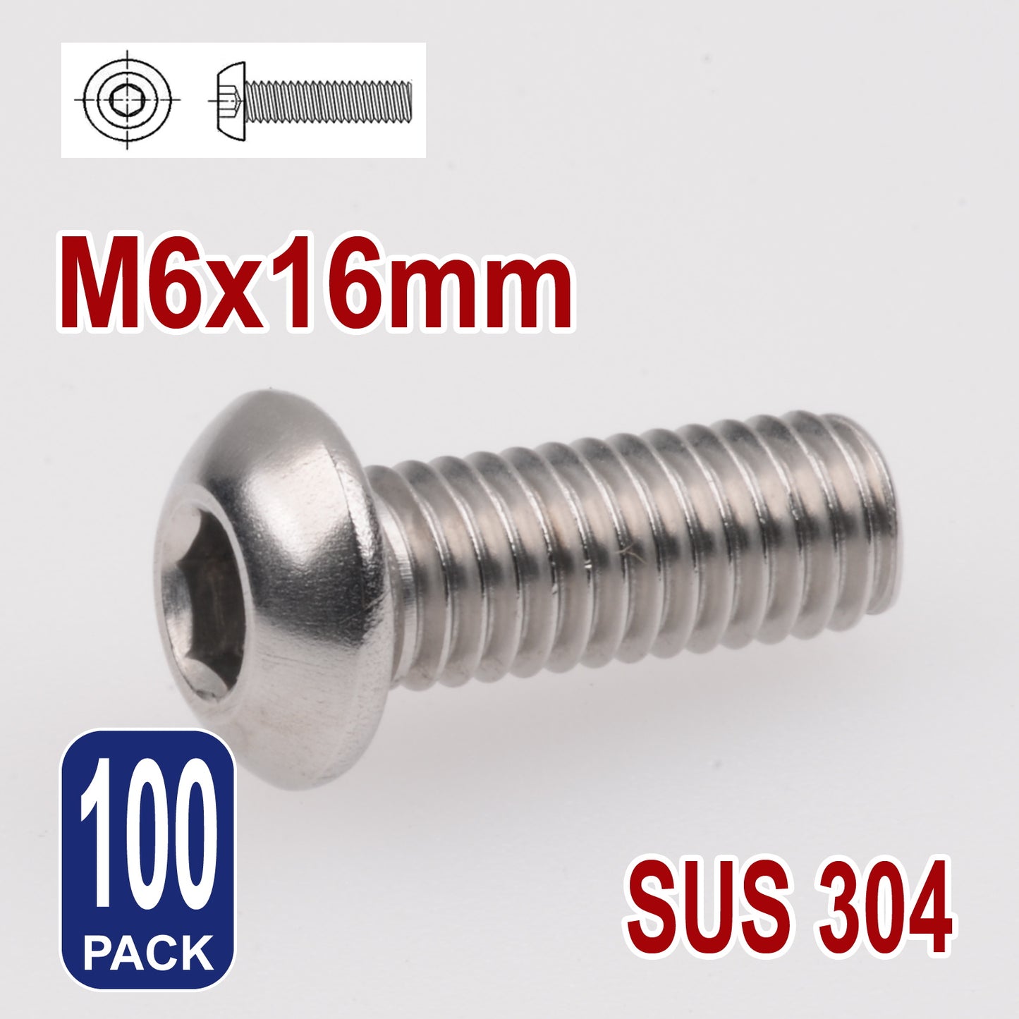 iBase - M6 x 16mm Hex Button Head Socket Cap Bolt Screws Allen Stainless Steel 6 mm Kit - W14331B100.jpg