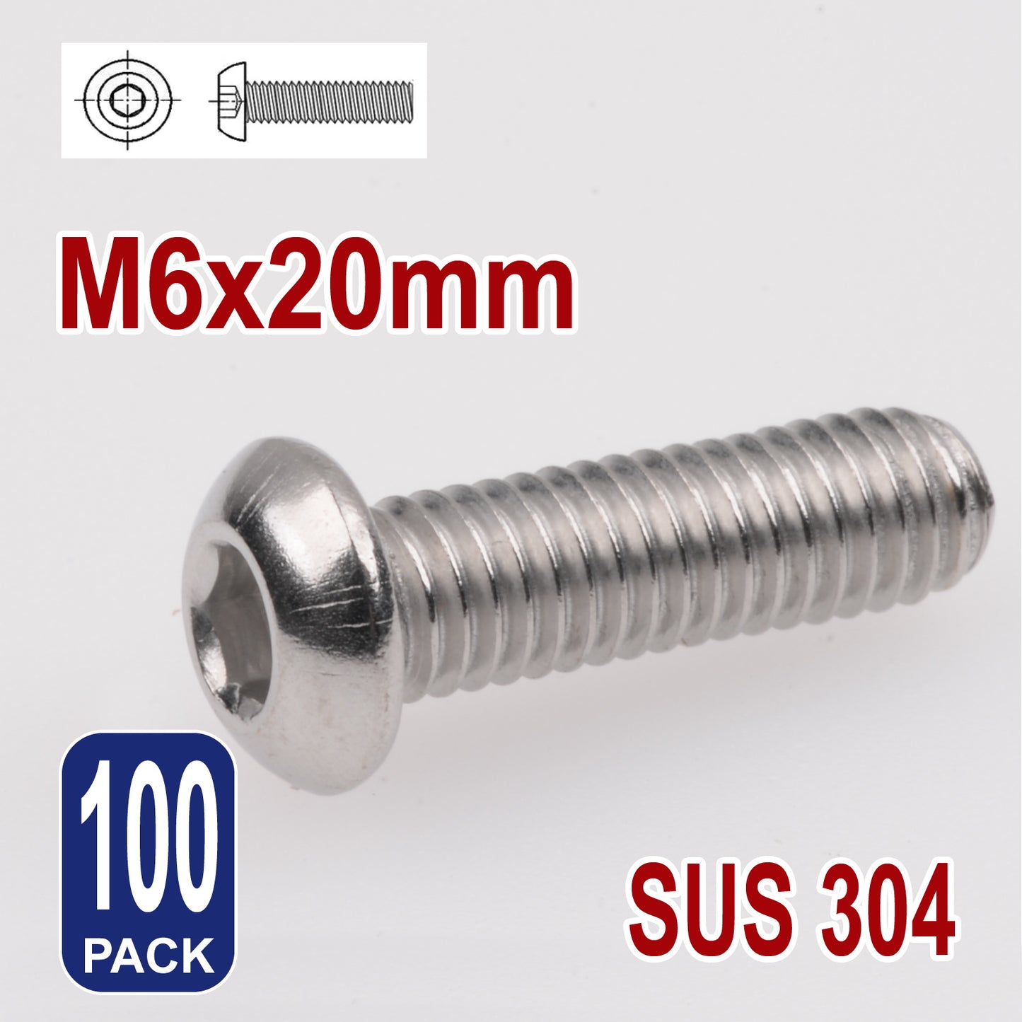 iBase - M6 x 20mm Hex Button Head Socket Cap Bolt Screws Allen Stainless Steel 6 mm Kit - W14332B100.jpg
