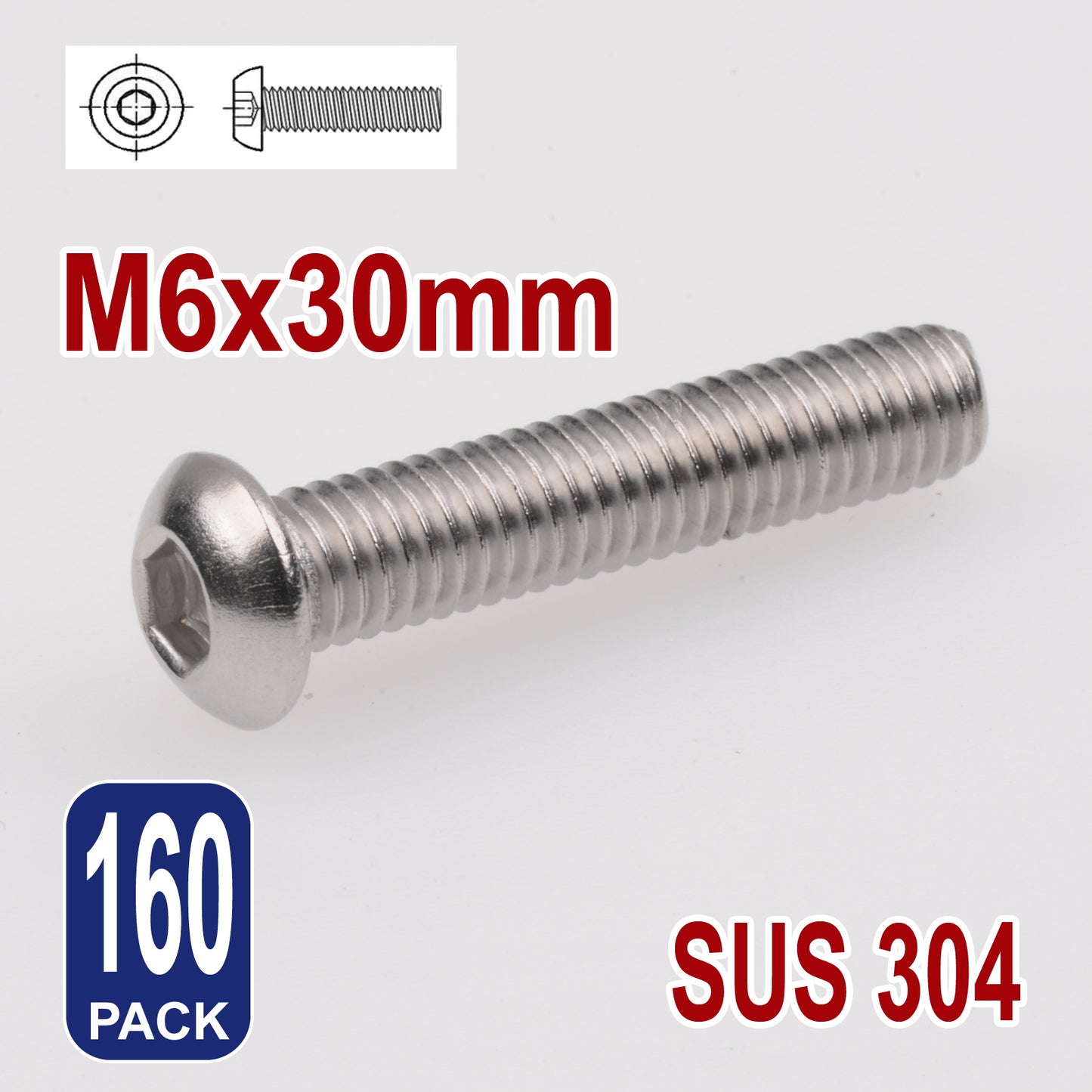 iBase - M6 x 30mm Hex Button Head Socket Cap Bolt Screws Allen Stainless Steel 6 mm Kit - W14333B160.jpg