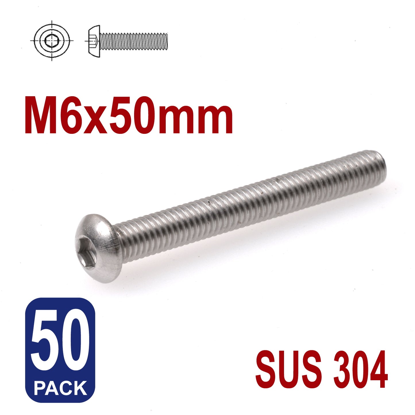 iBase - M6 x 50mm Hex Button Head Socket Cap Bolt Screws Allen Stainless Steel 6 mm Kit - W14334B50.jpg