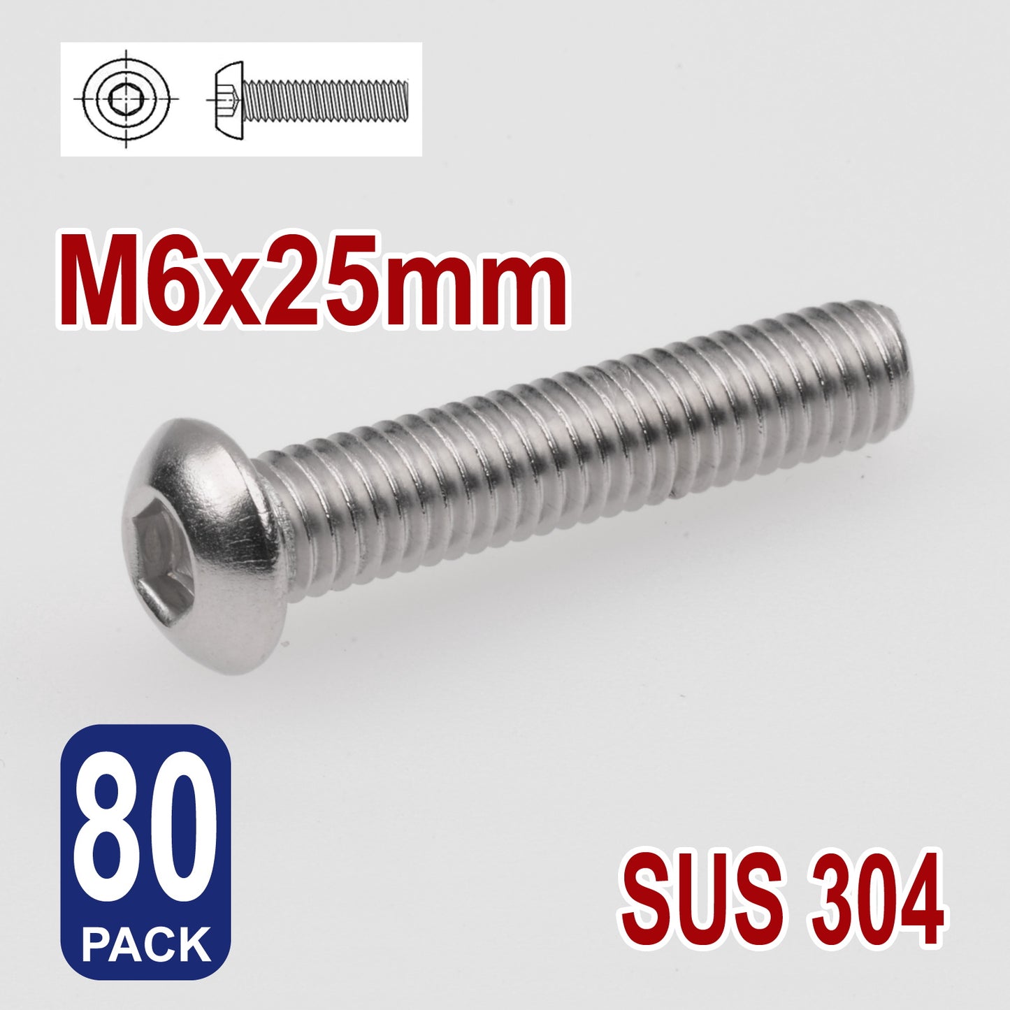 iBase - M6 x 25mm Hex Button Head Socket Cap Bolt Screws Allen Stainless Steel 6 mm Kit - W14335B80.jpg