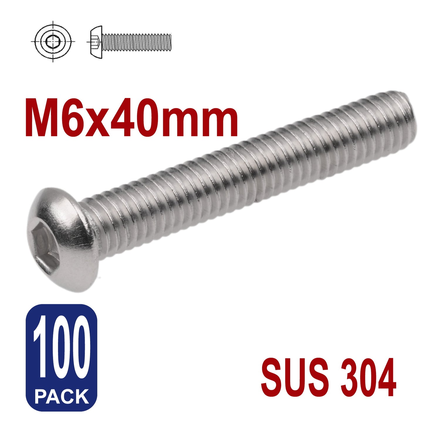 iBase - M6 x 40mm Hex Button Head Socket Cap Bolt Screws Allen Stainless Steel 6 mm Kit - W14336B100.jpg