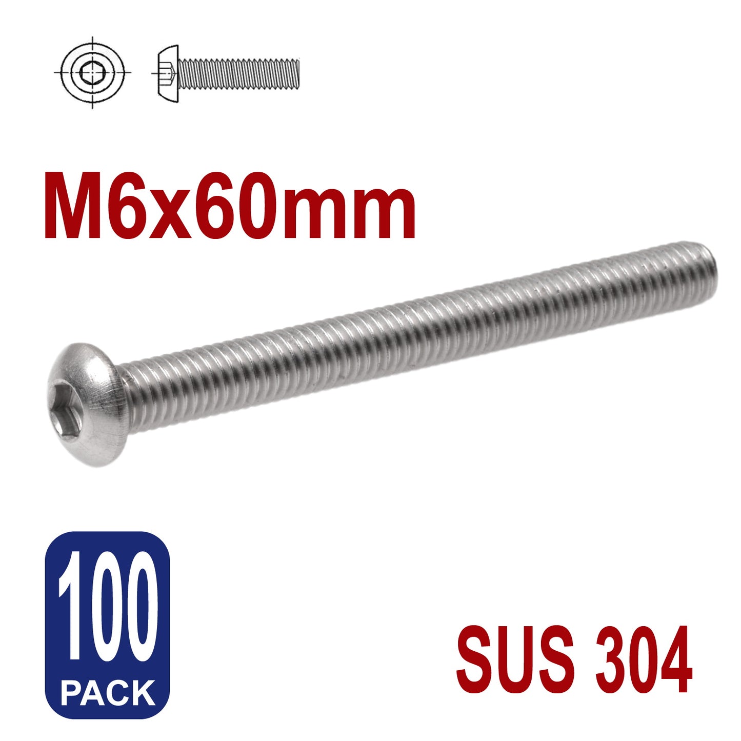 iBase - M6 x 60mm Hex Button Head Socket Cap Bolt Screws Allen Stainless Steel 6 mm Kit - W14337B100.jpg