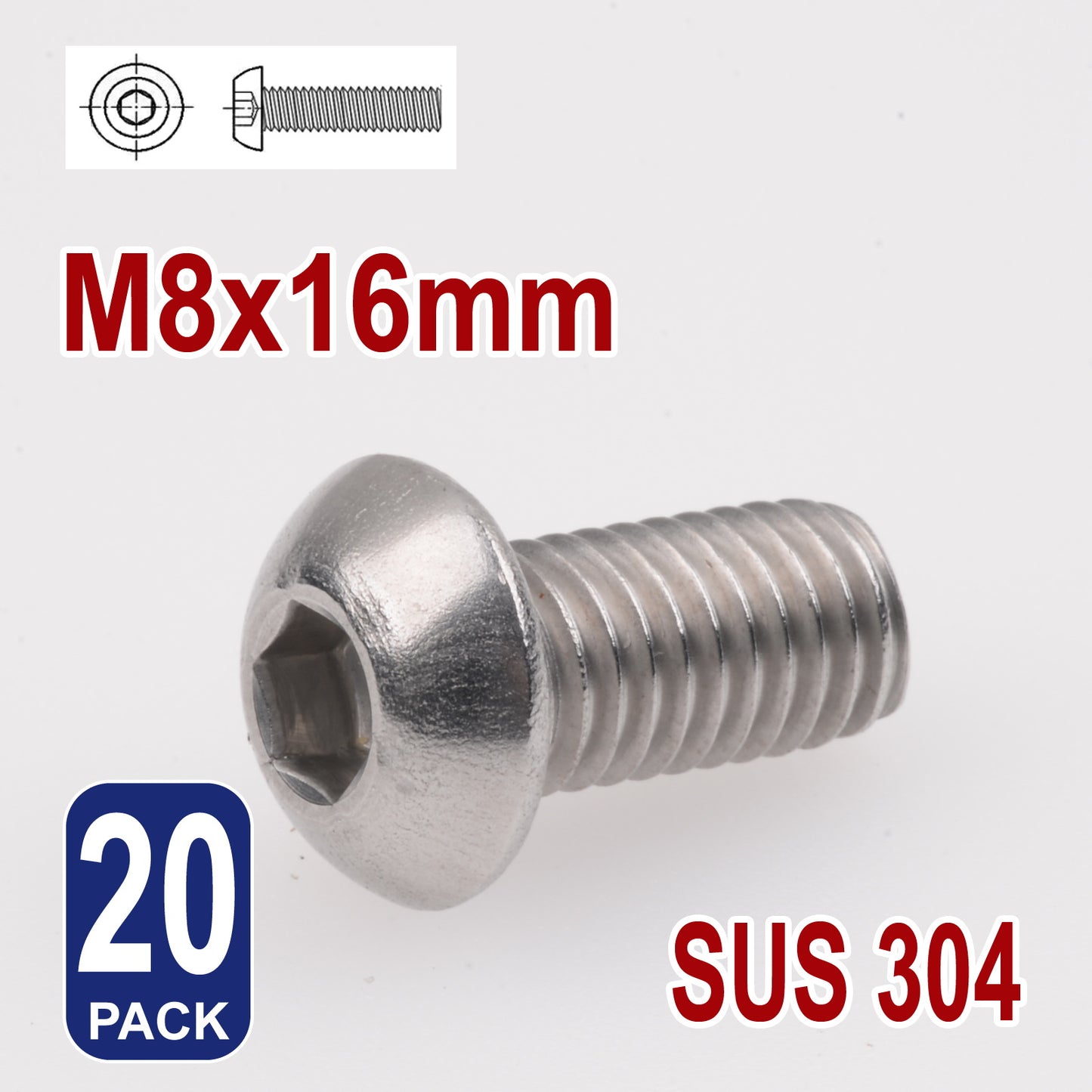 iBase - M8 x 16mm Hex Button Head Socket Cap Bolt Screws Allen Stainless Steel 8 mm Kit - W14340B20.jpg