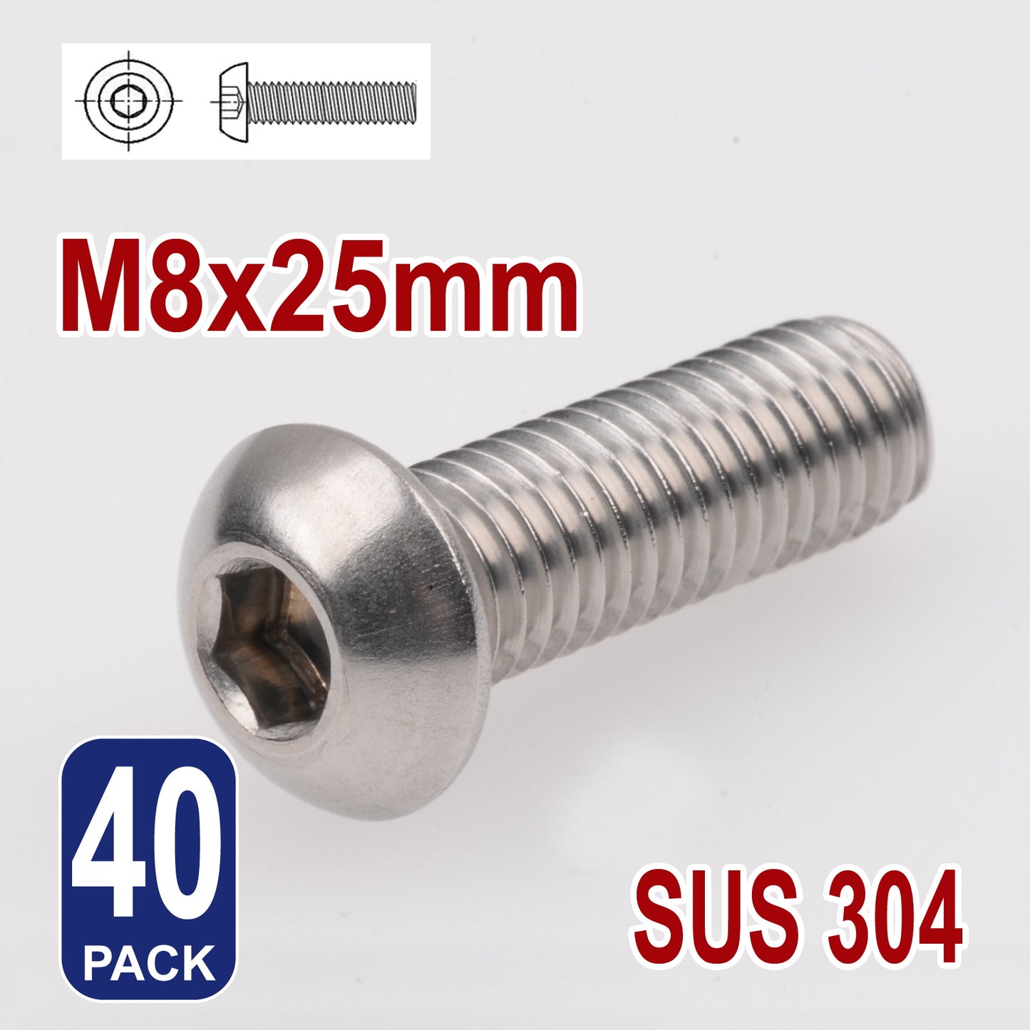 iBase - M8 x 25mm Hex Button Head Socket Cap Bolt Screws Allen Stainless Steel 8 mm Kit - W14341B40.jpg