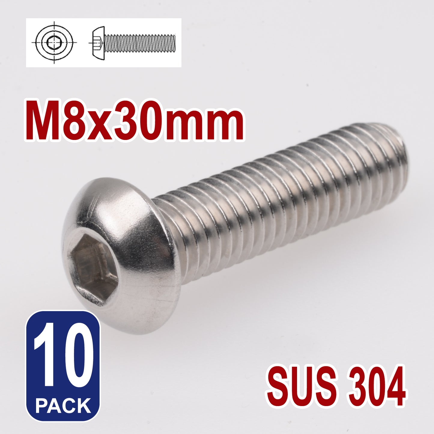 iBase - M8 x 30mm Hex Button Head Socket Cap Bolt Screws Allen Stainless Steel 8 mm Kit - W14342B10.jpg