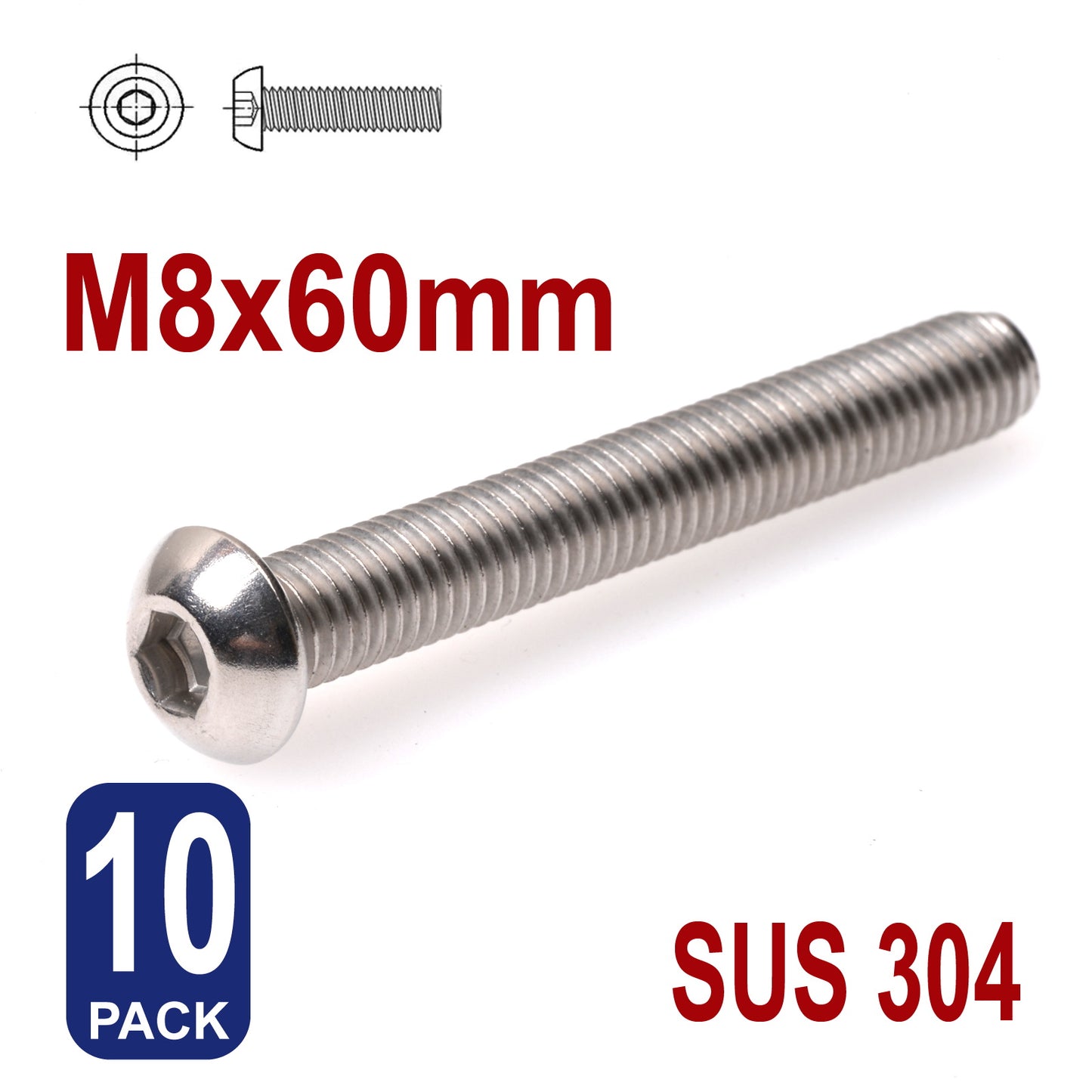 iBase - M8 x 60mm Hex Button Head Socket Cap Bolt Screws Allen Stainless Steel 8 mm Kit - W14343B10.jpg