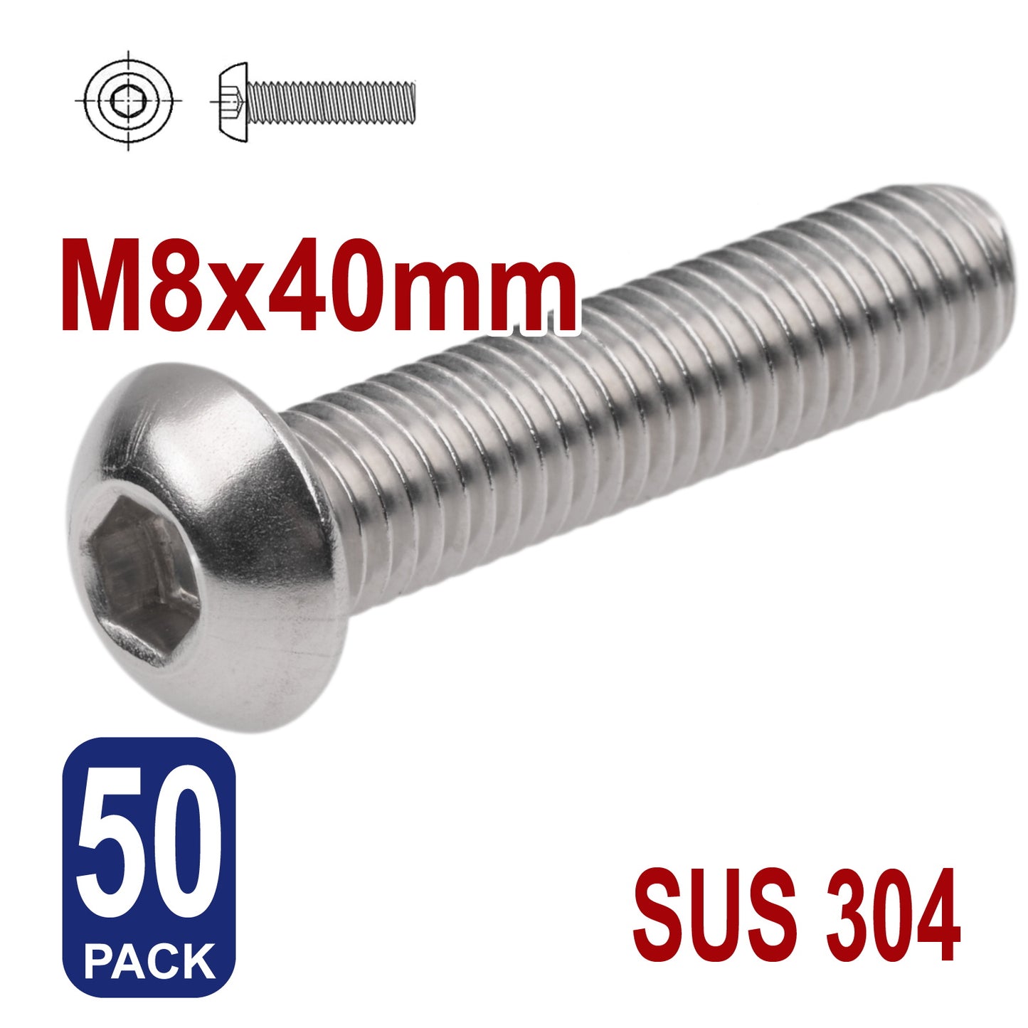 iBase - M8 x 40mm Hex Button Head Socket Cap Bolt Screws Allen Stainless Steel 8 mm Kit - W14347B50.jpg