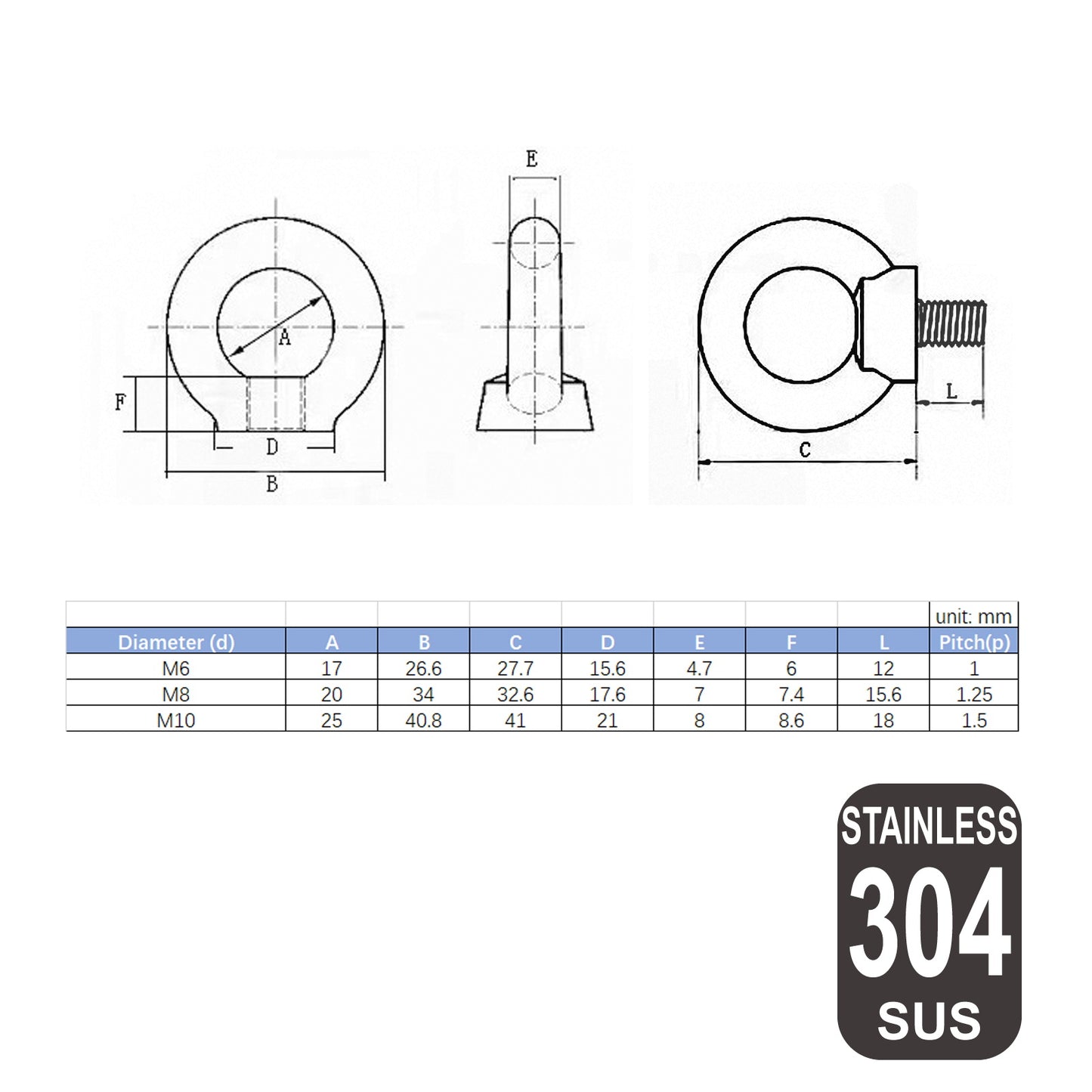 iBase - M10 Eye Nut Lifting Ring Shoulder Nuts Threaded Stainless Steel 304 Rack Kit - W14617.PT01.jpg
