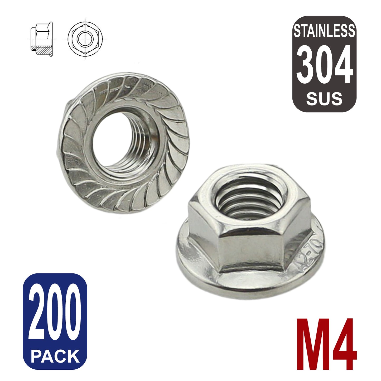 iBase - M4 Flange Nut Flanged Lock Stainless Steel 304 Nuts Serrated Hex SS Bolt Kit - W14694B200.jpg
