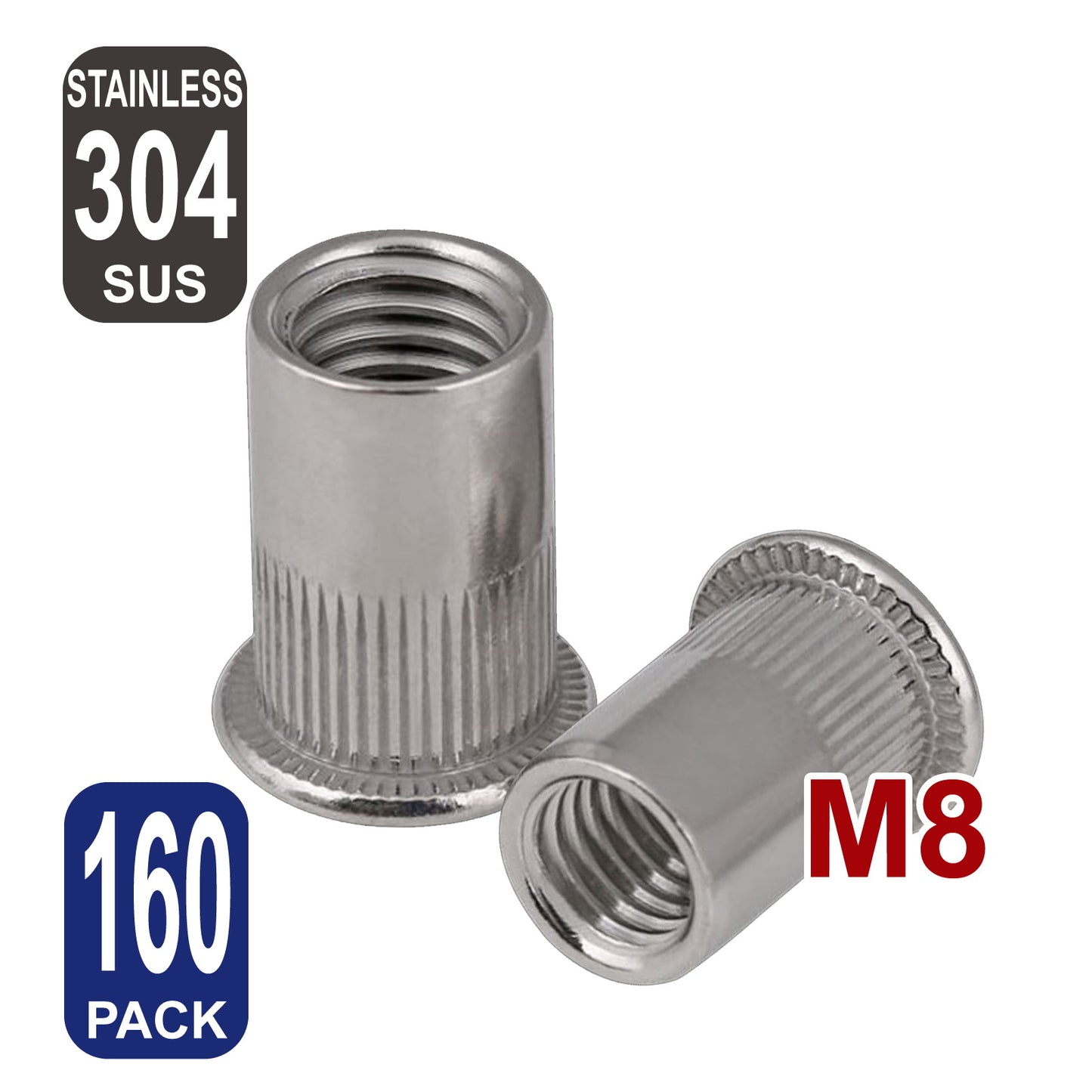 iBase - M8 Rivet Nuts Threaded Insert Nutsert Flat Head Rivnuts Stainless Steel 304 Kit - W21011B160.jpg