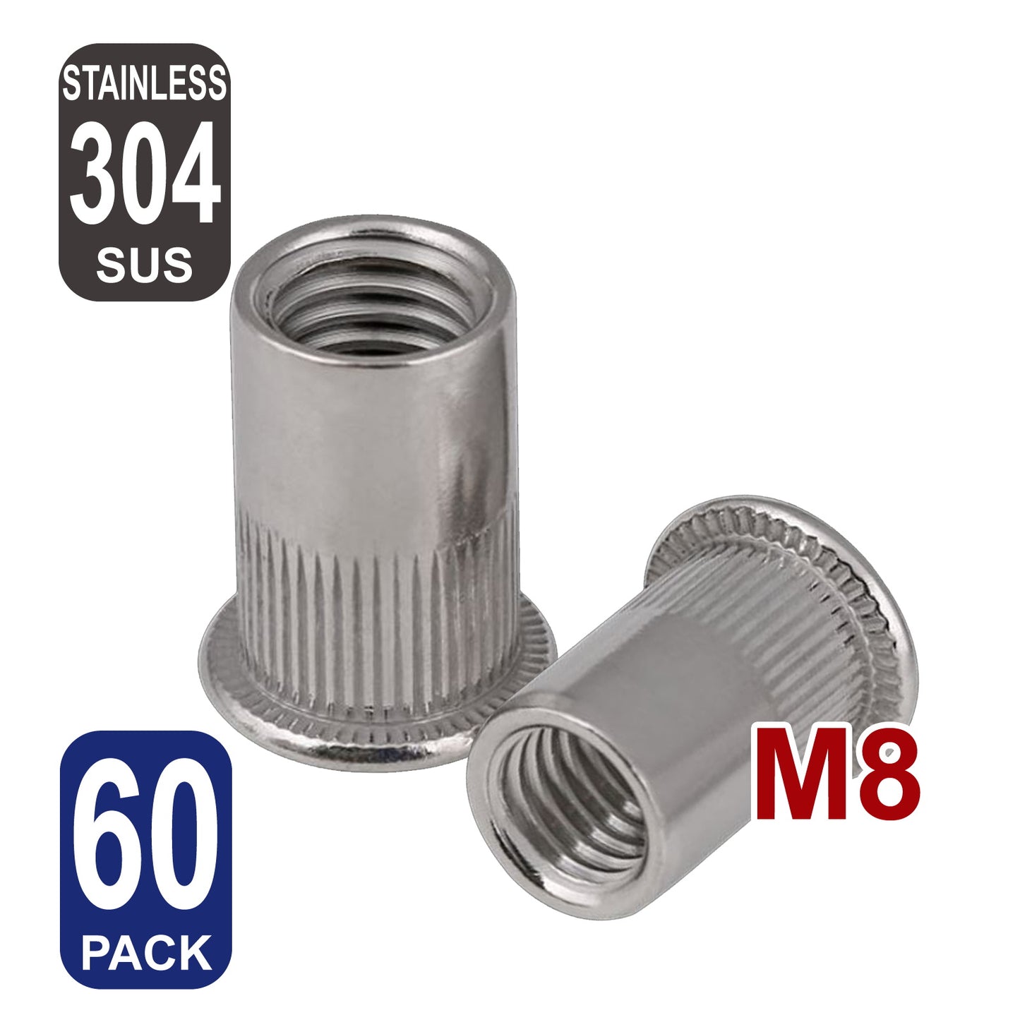 iBase - M8 Rivet Nuts Threaded Insert Nutsert Flat Head Rivnuts Stainless Steel 304 Kit - W21011B60.jpg