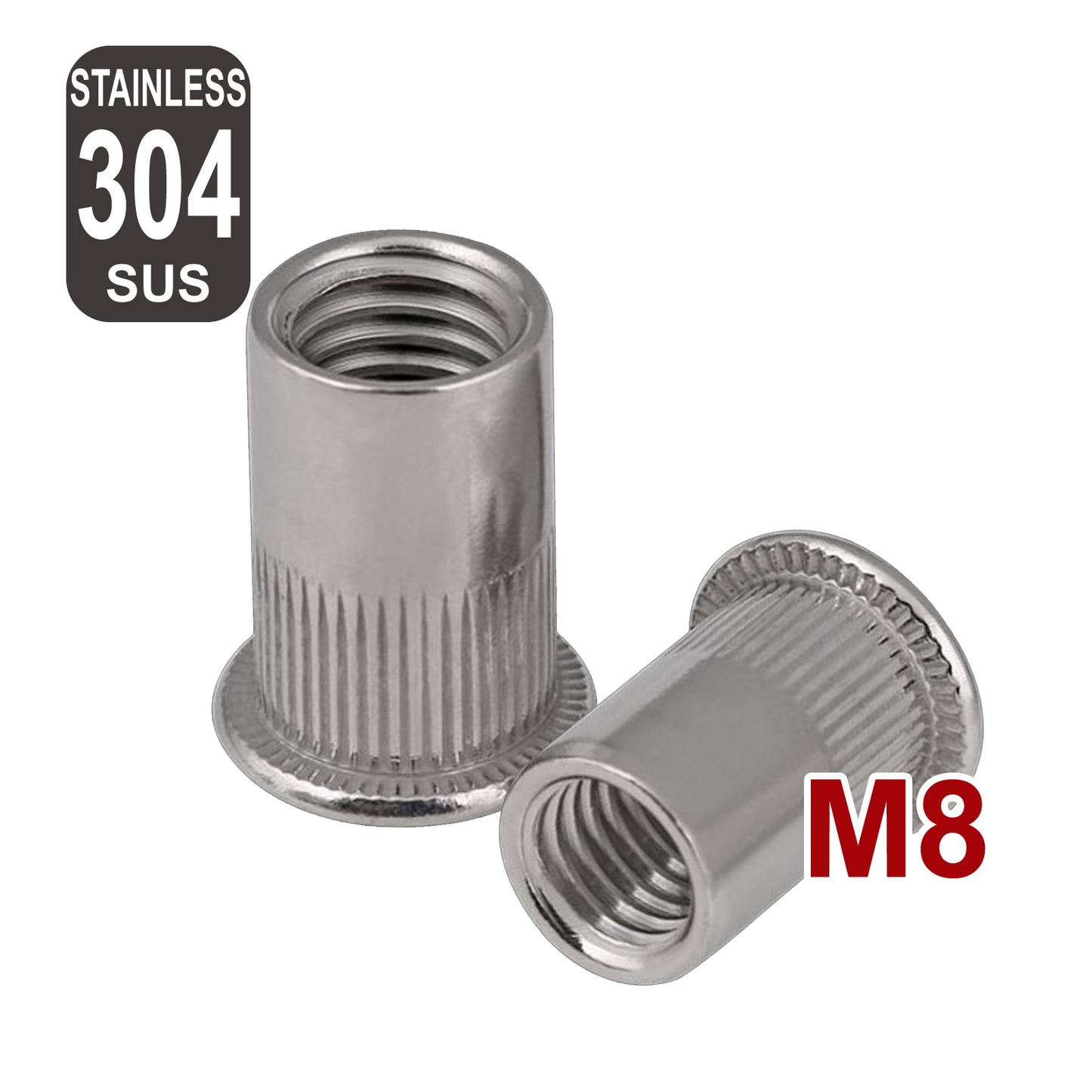 iBase - M8 Rivet Nuts Threaded Insert Nutsert Flat Head Rivnuts Stainless Steel 304 Kit - W21011VAR.jpg